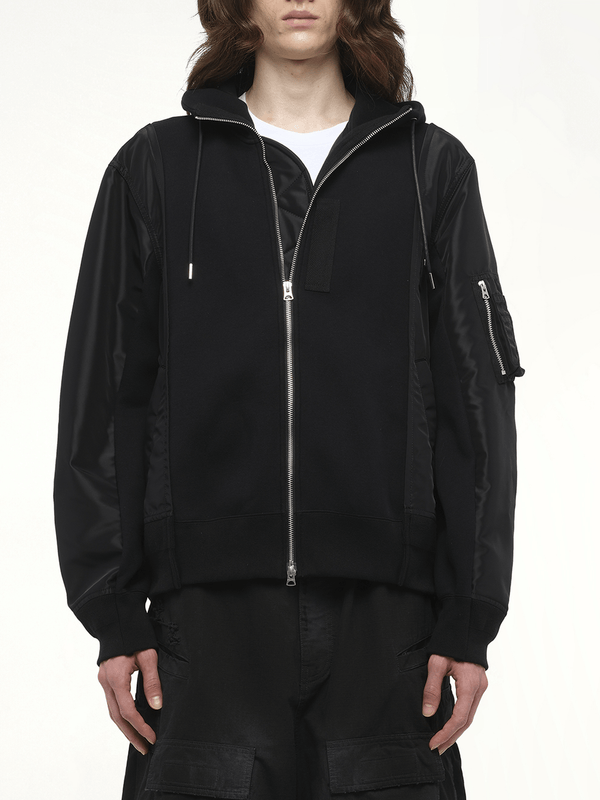 Sponge Sweat Nylon Twill Hoodie in Black/Black