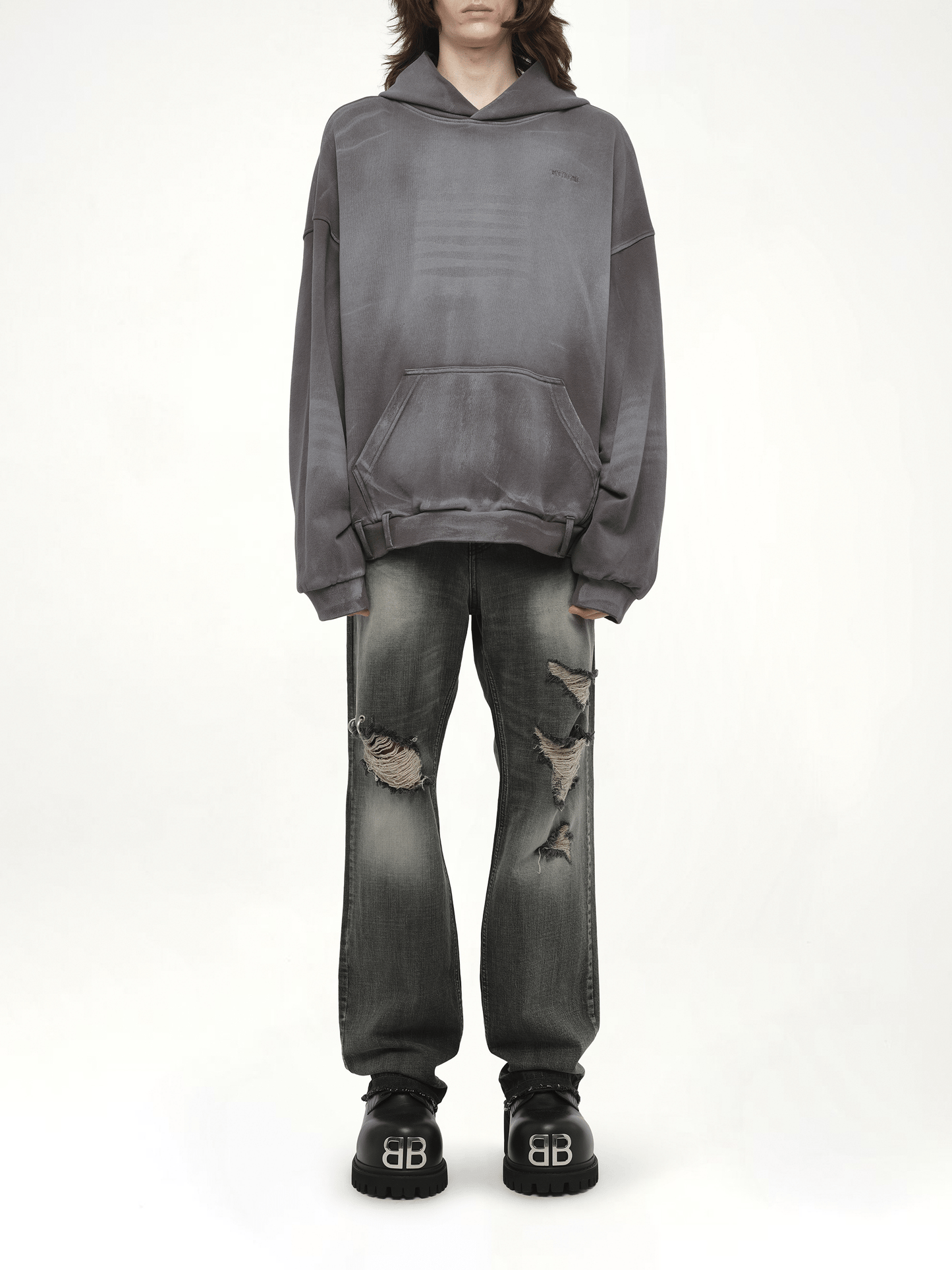 Spray Washed Hoodie in Charcoal
