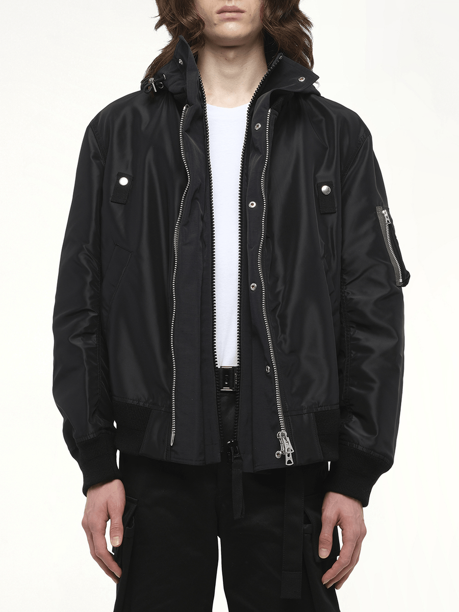 Nylon Twill x Grosgrain Blouson in Black