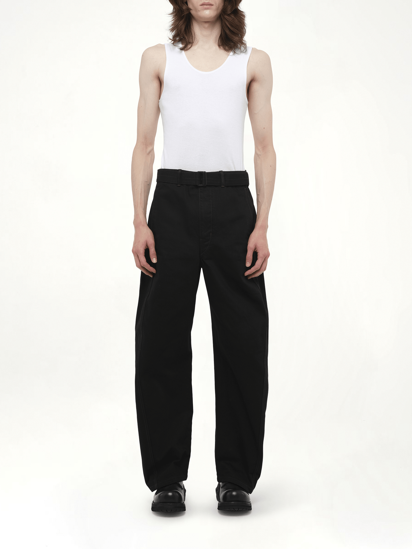 Denim Twisted Belted Pants in Black