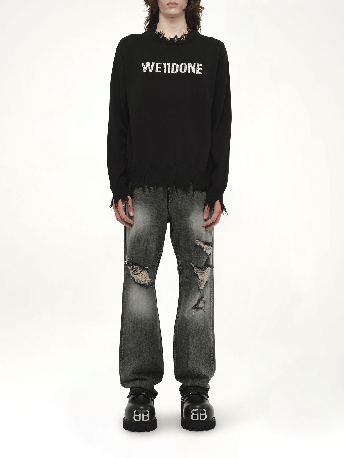 Grunge Rhinestone Logo Sweater in Black