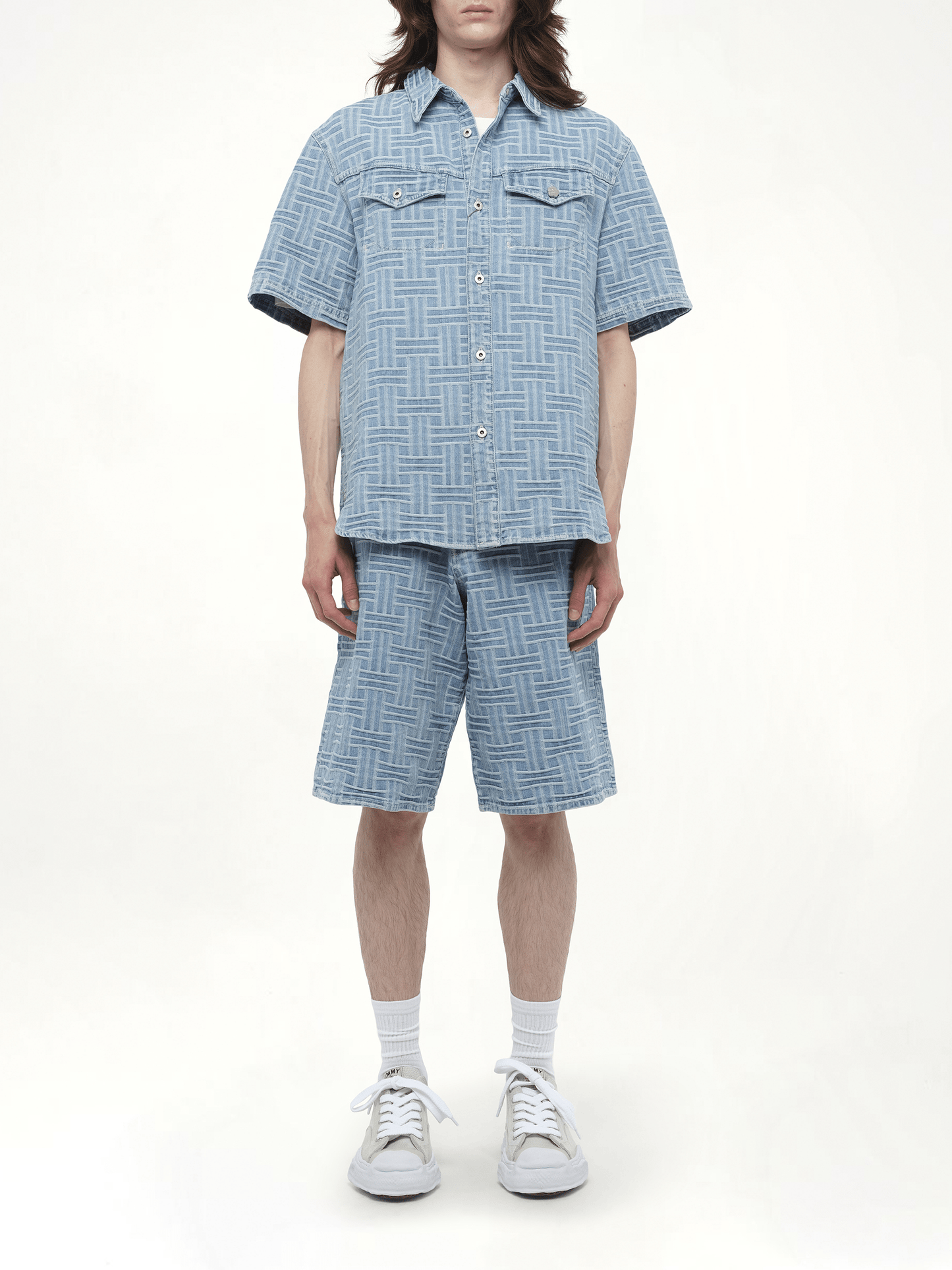 Kenzo Weave Short Sleeve Shirt in Blue Denim
