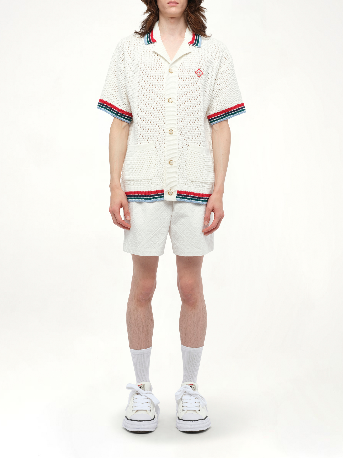 Sporty Faux Crochet Shirt in White