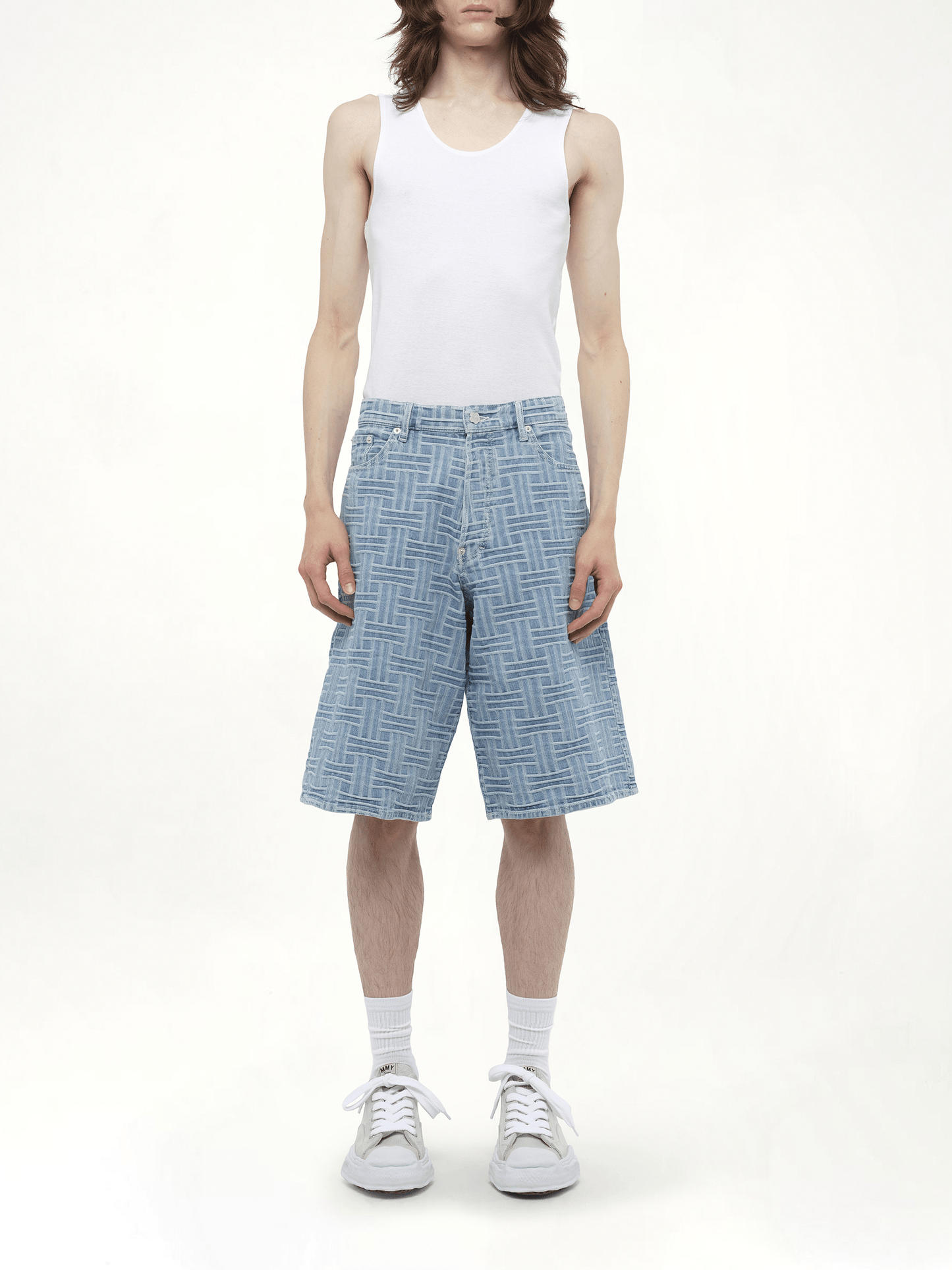 Kenzo Weave Straight Shorts in Blue Denim