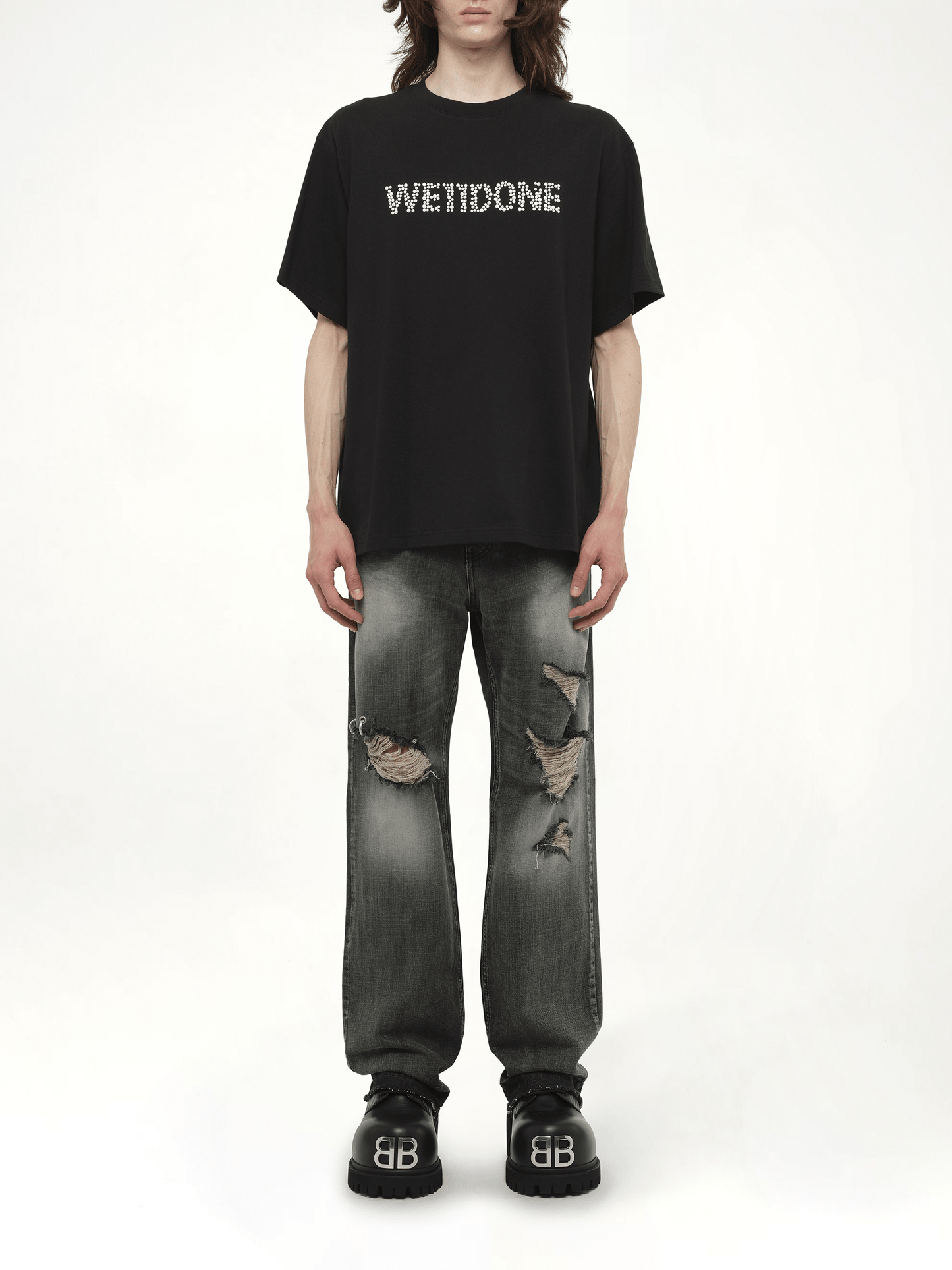 Pearl Logo Washed Short-sleeved T-Shirt in Black