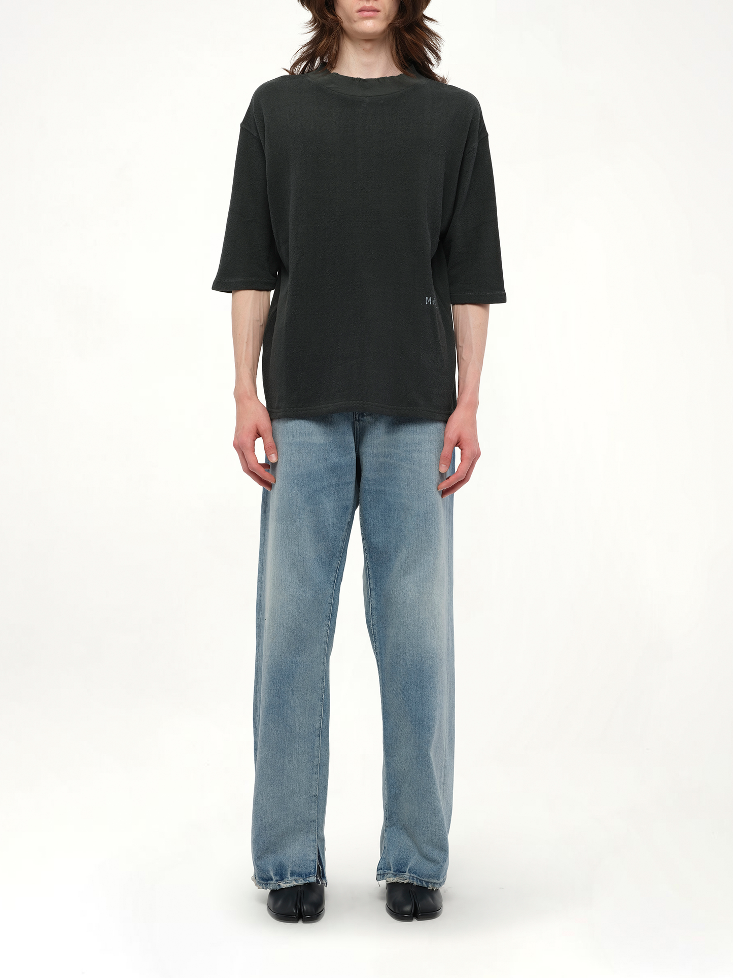 Reverse Terry T-Shirt in Washed Black