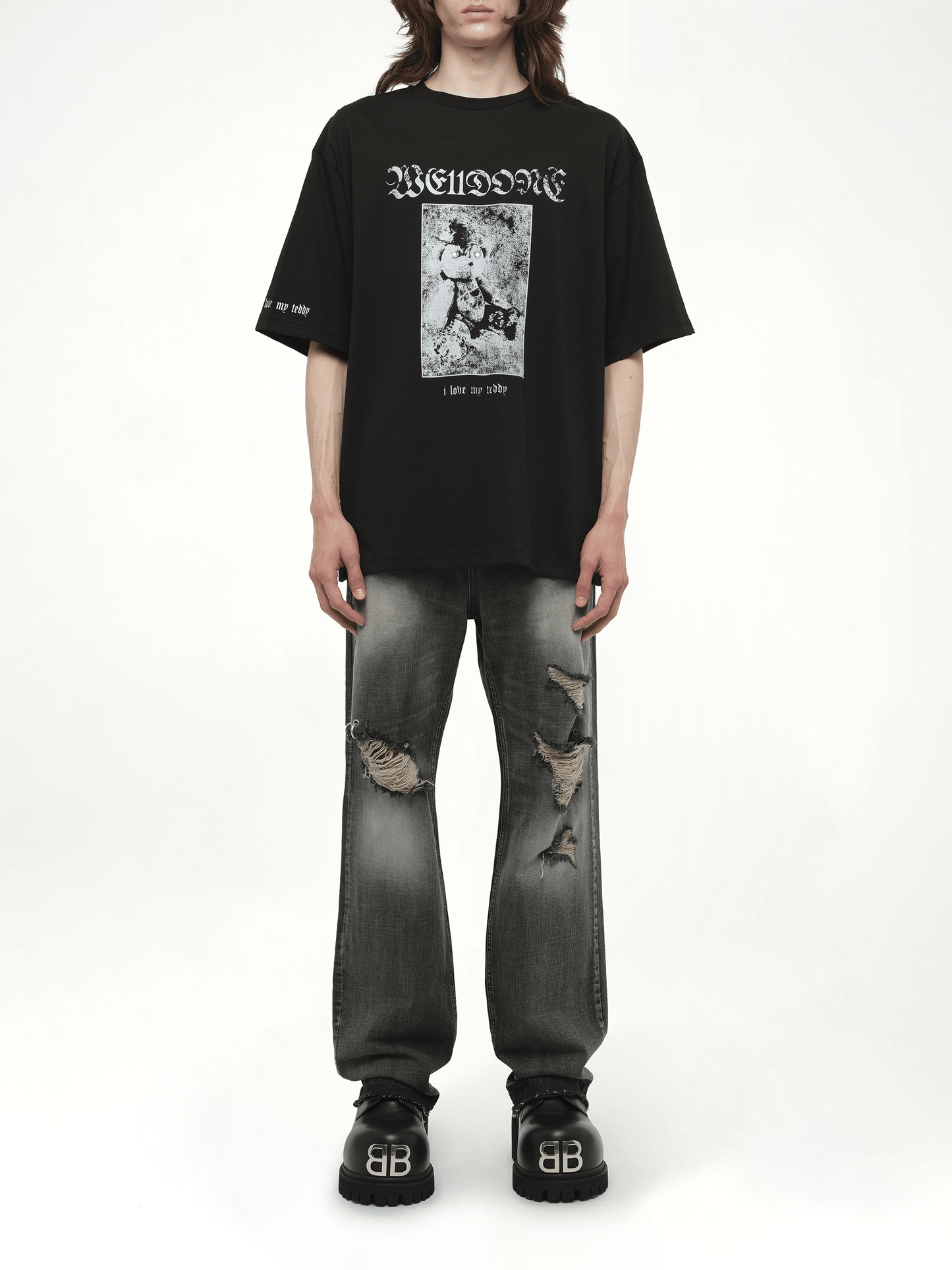 Teddy Sleeved T-Shirt in Black