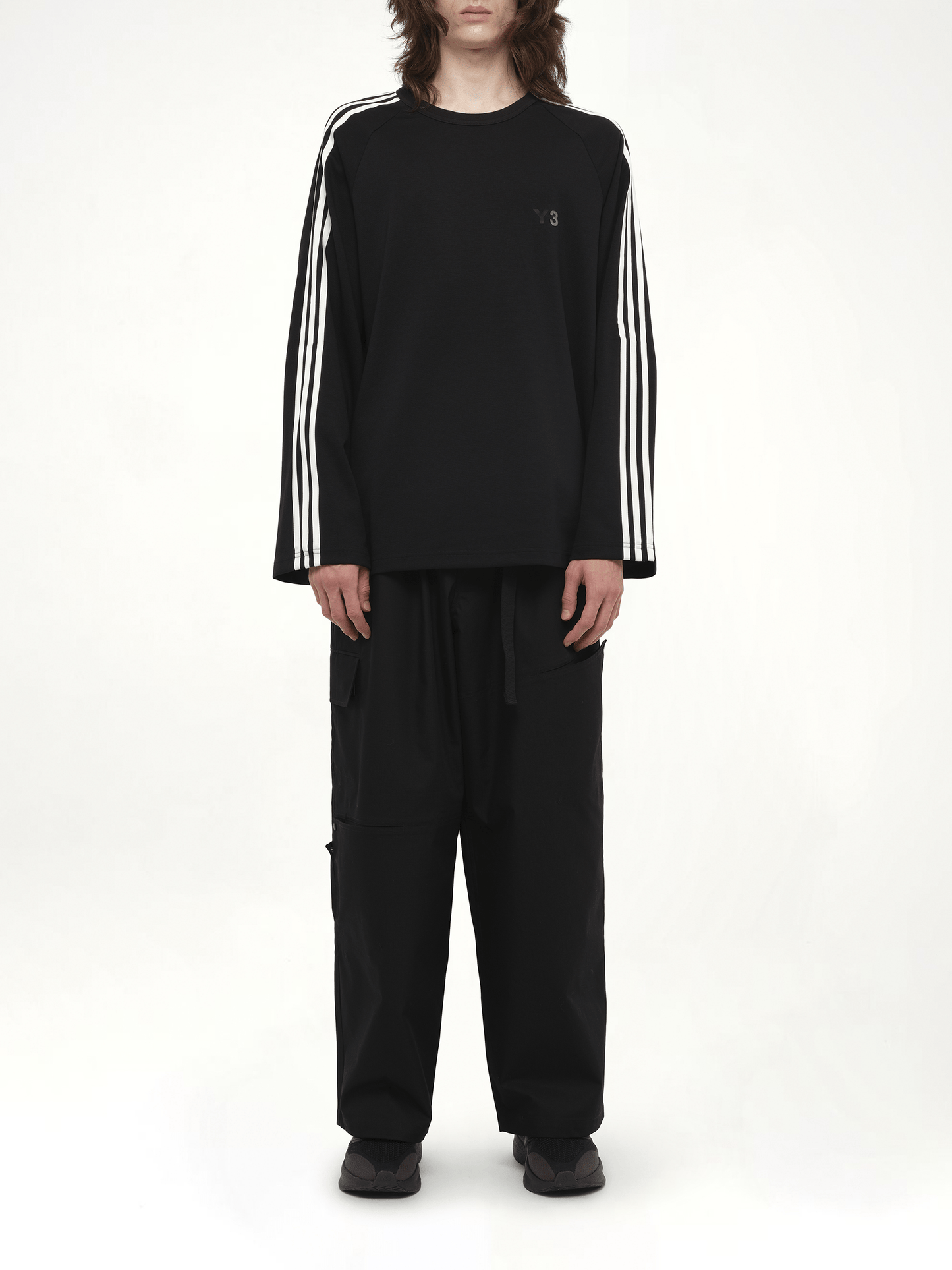 Wire Stripe Long Sleeve T-Shirt in Black