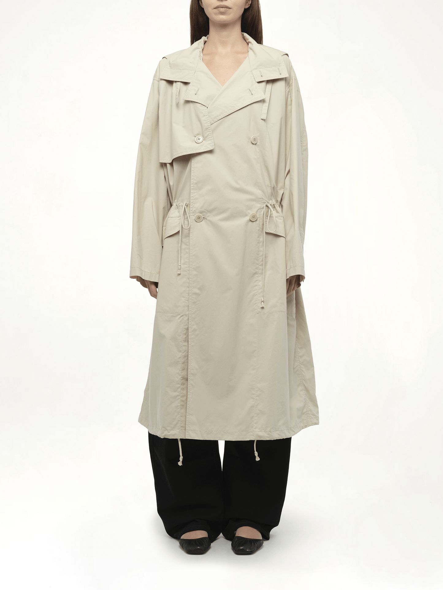 Light Hooded Trench in Stone Beige