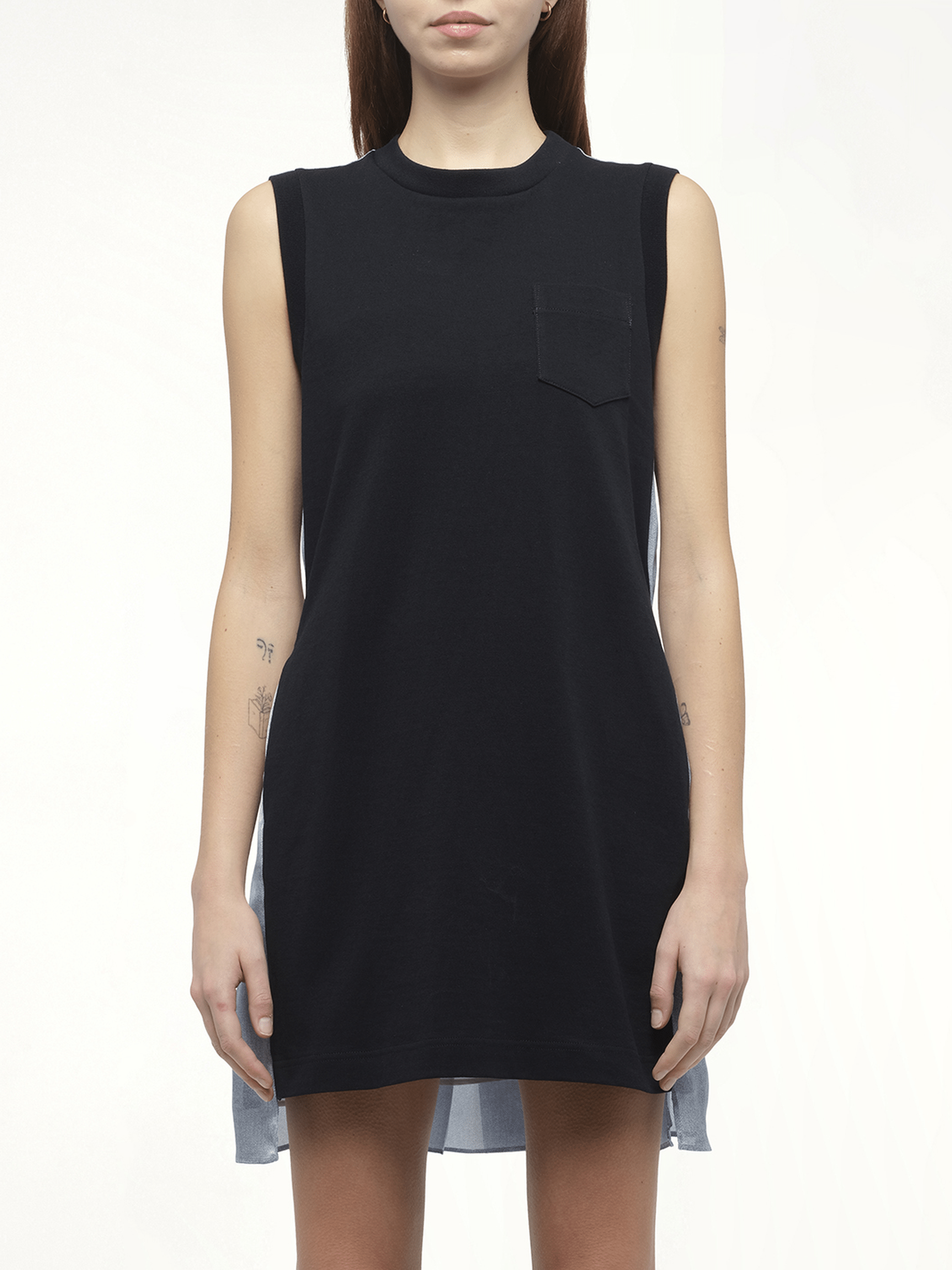 Denim x Cotton Jersey Dress in Navy/Light Blue