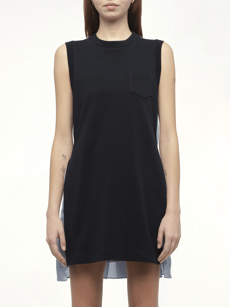 Denim x Cotton Jersey Dress in Navy/Light Blue