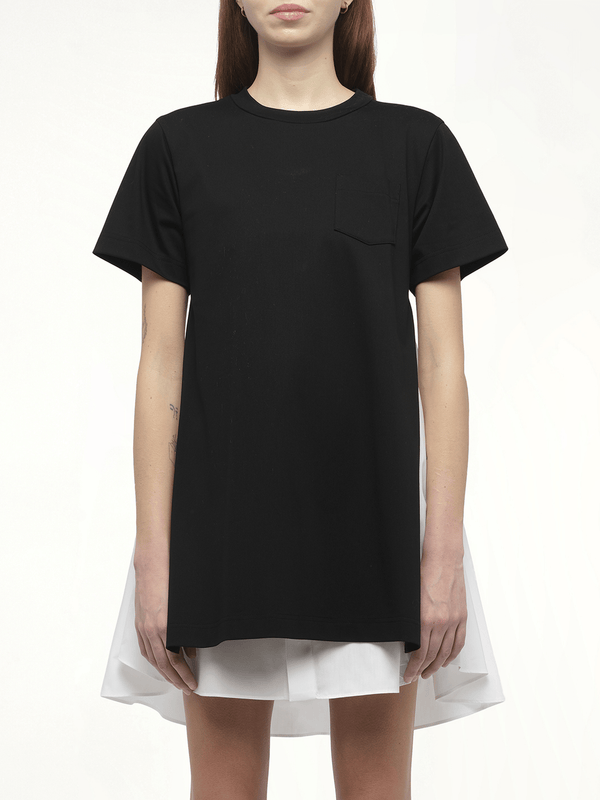 Poplin x Cotton Jersey Dress in Black/Off White