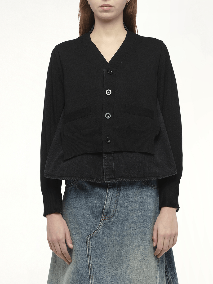 Denim x Knit Cardigan in Black