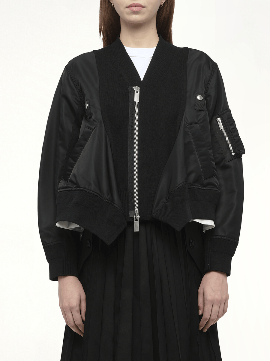 Nylon Twill Knit Cardigan in Black