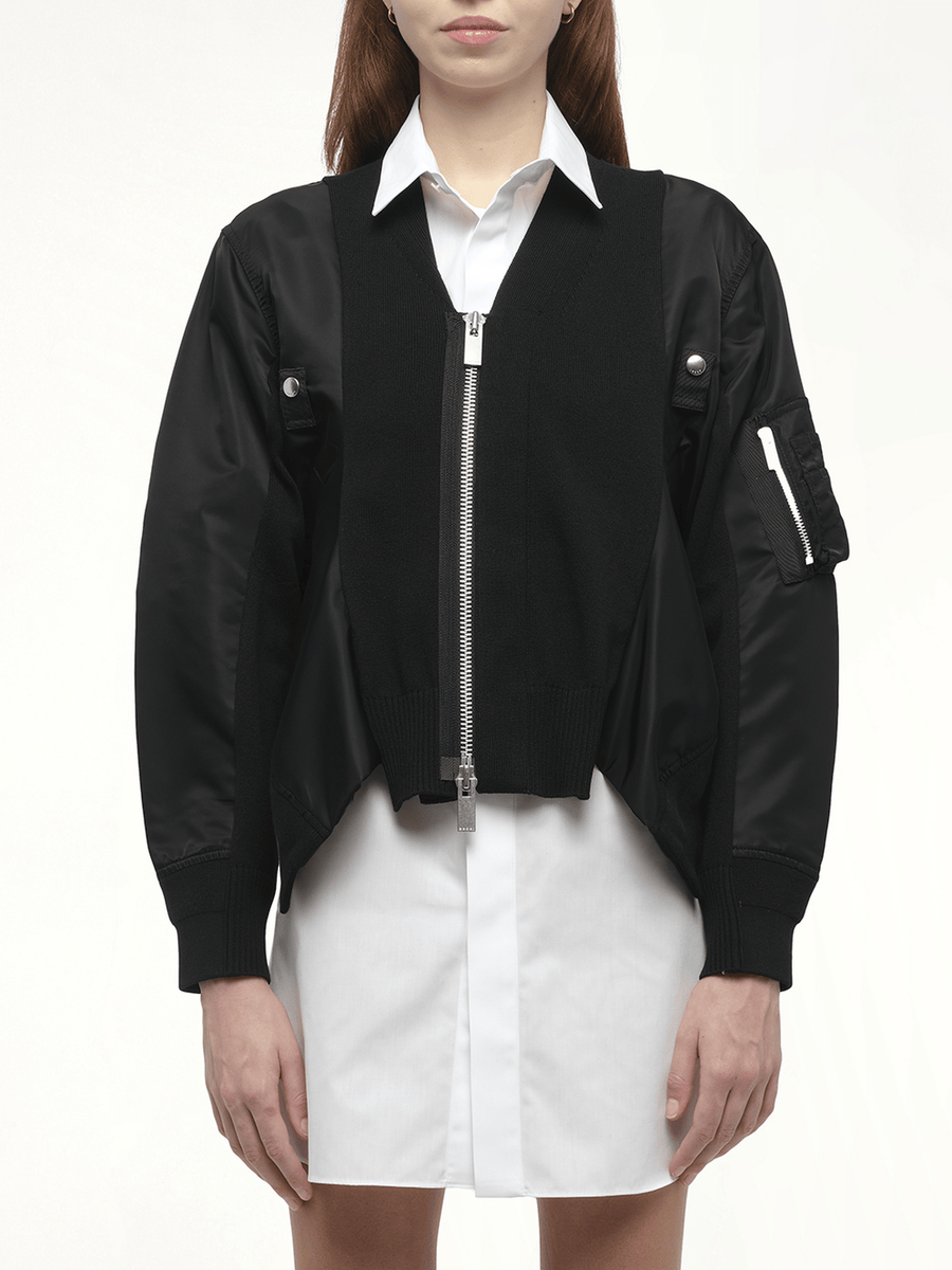 Nylon Twill Knit Cardigan in Black