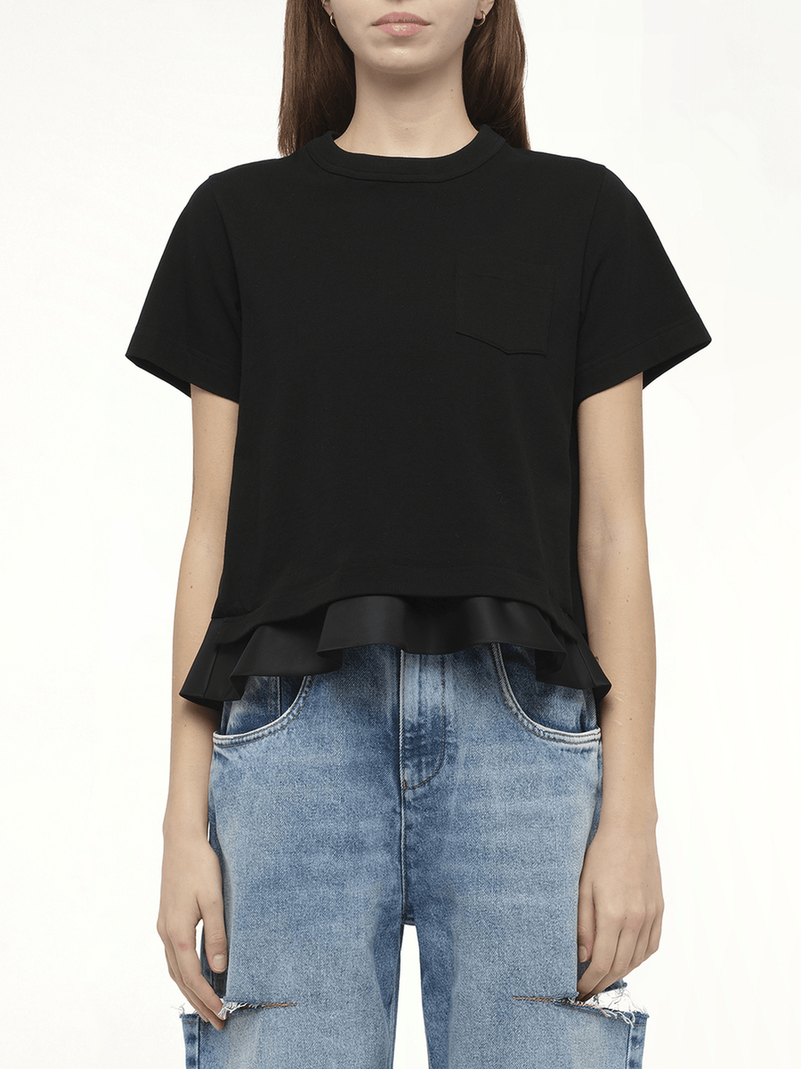 Nylon Twill x Cotton Jersey T-Shirt in Black