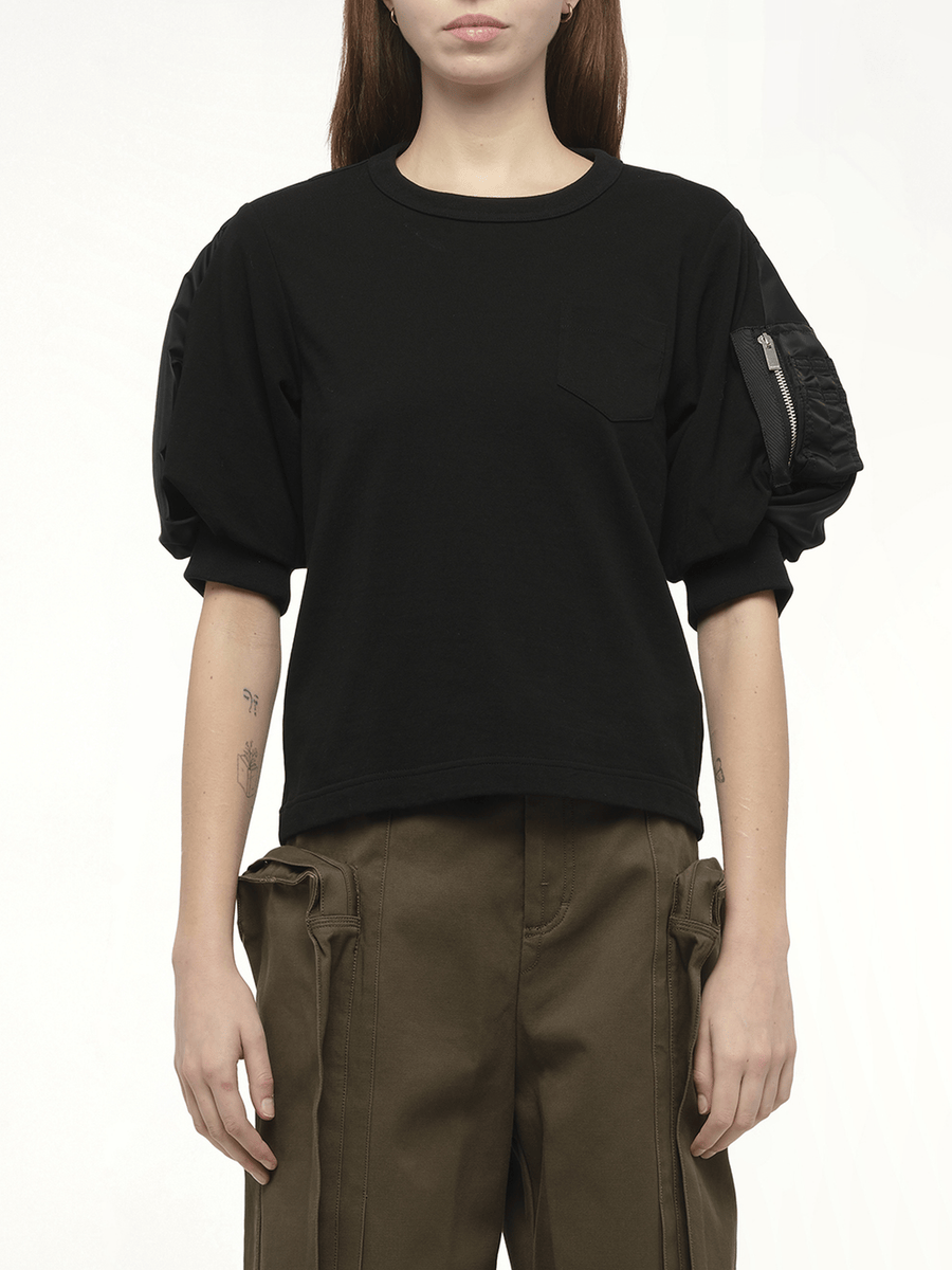 Nylon Twill x Cotton Jersey T-Shirt in Black/Black
