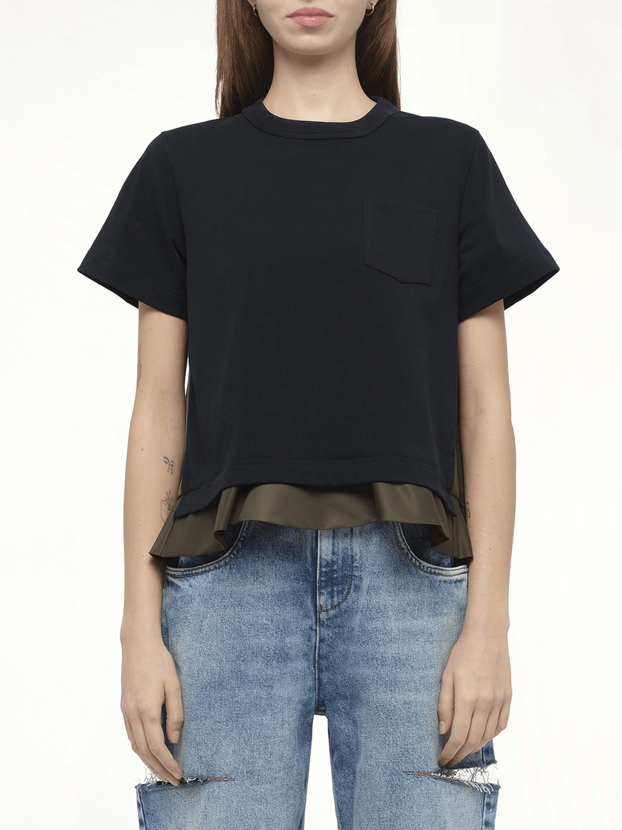Nylon Twill x Cotton Jersey T-Shirt in Navy/Dark Khaki
