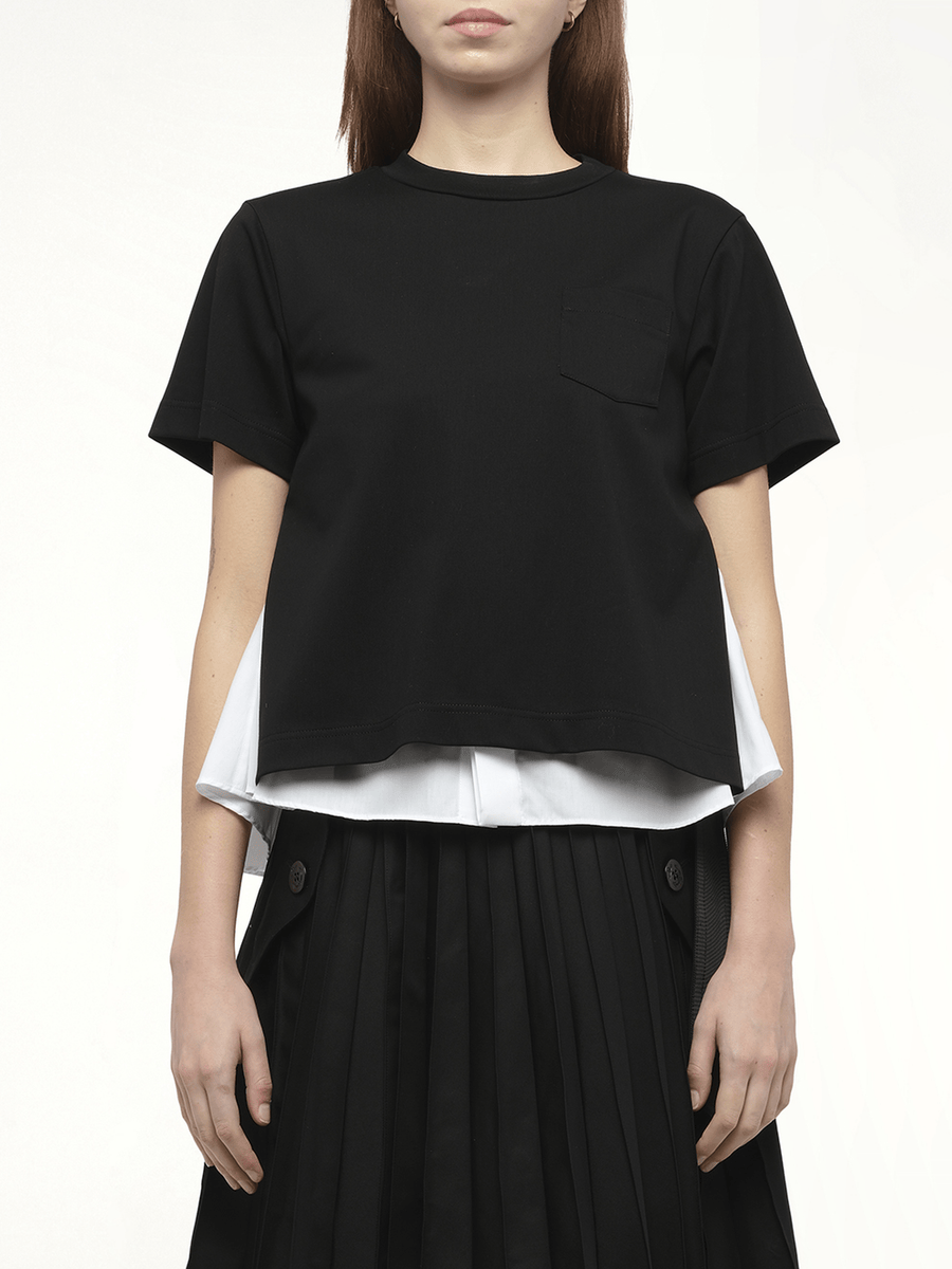 Poplin x Cotton Jersey T-Shirt in Black/Off White