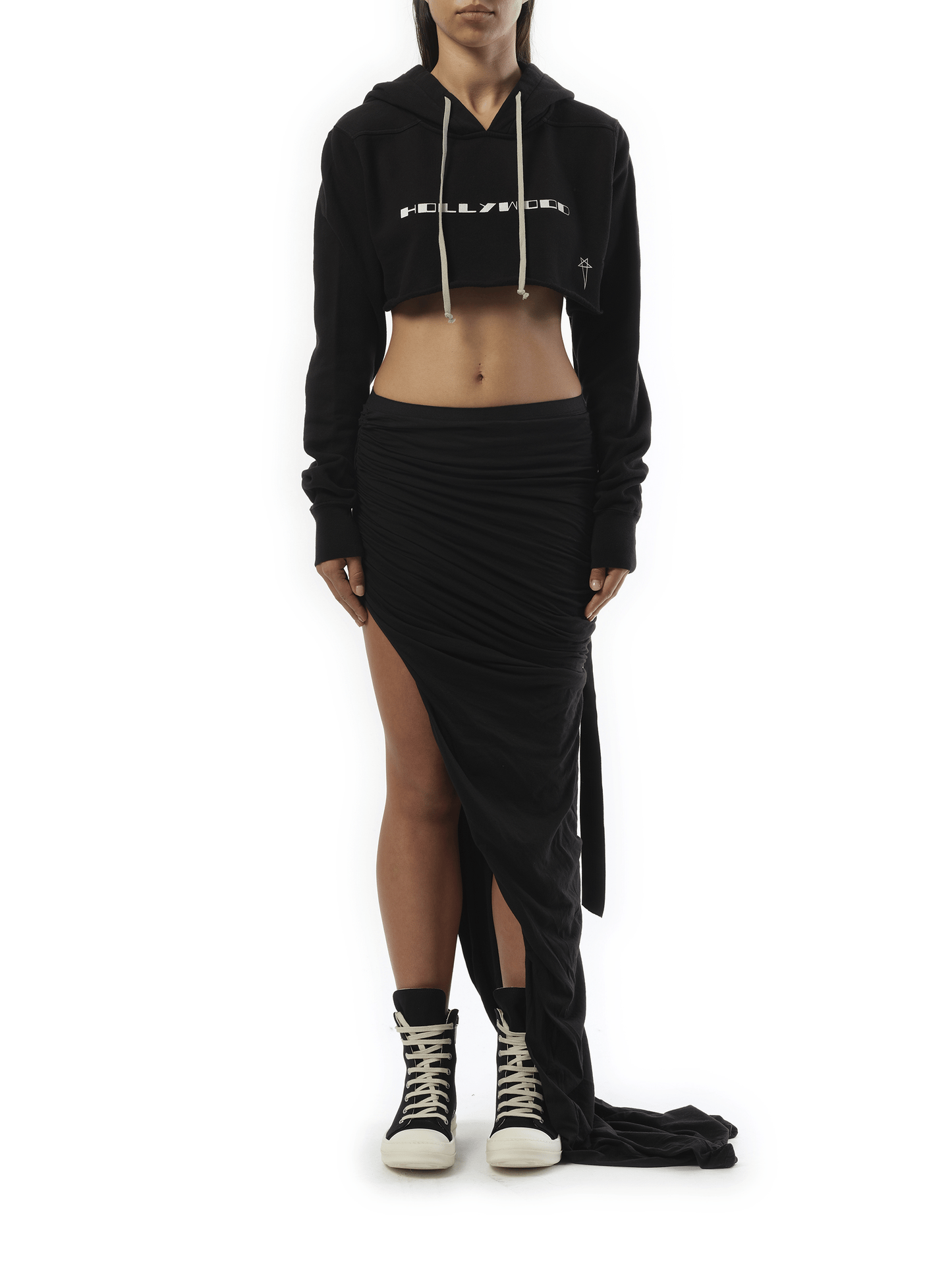 Rick Owens Drkshdw Hollywood Cropped Hoodie in Black/Milk