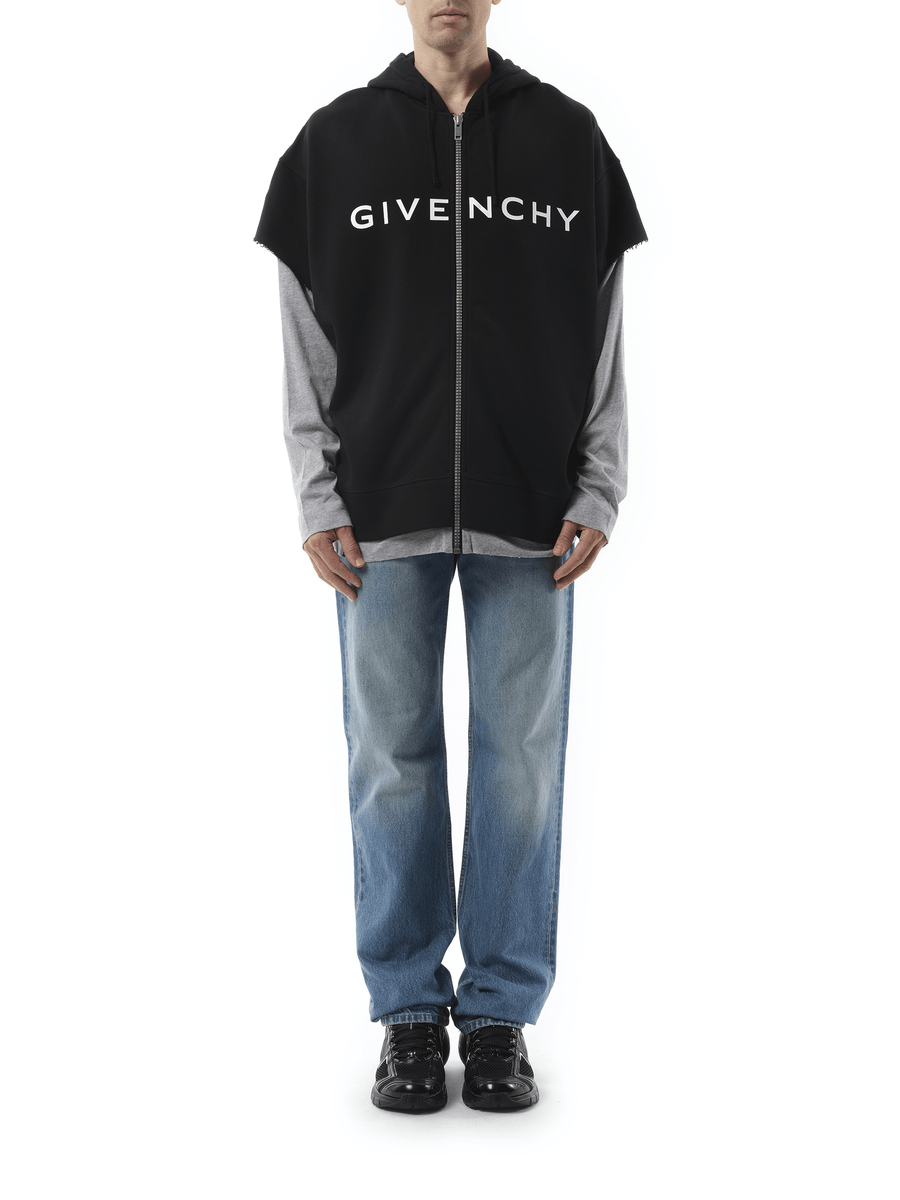 Givenchy Jersey Multi Layer Hoodie in Black/Grey