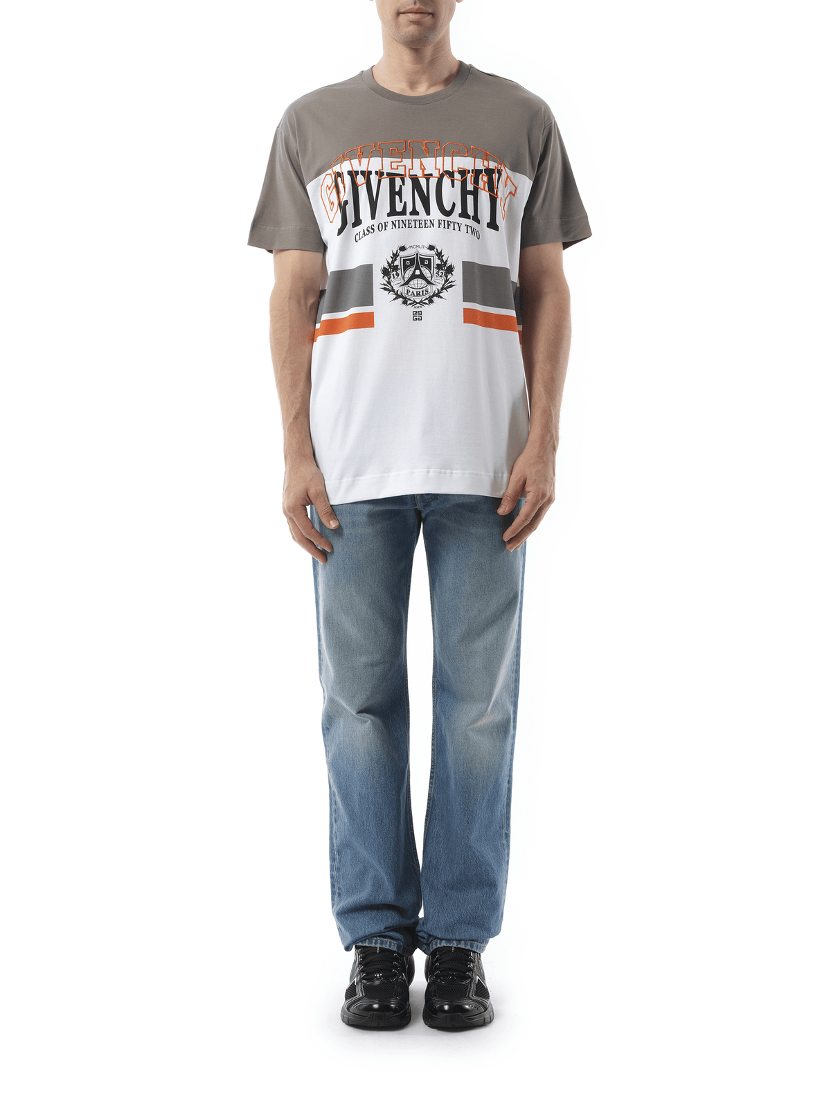 Givenchy College Print Stripes Logo T-Shirt in Grey/White