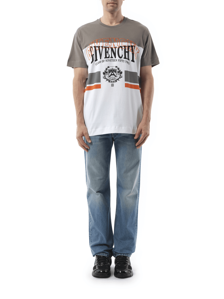 Givenchy College Print Stripes Logo T-Shirt in Grey/White