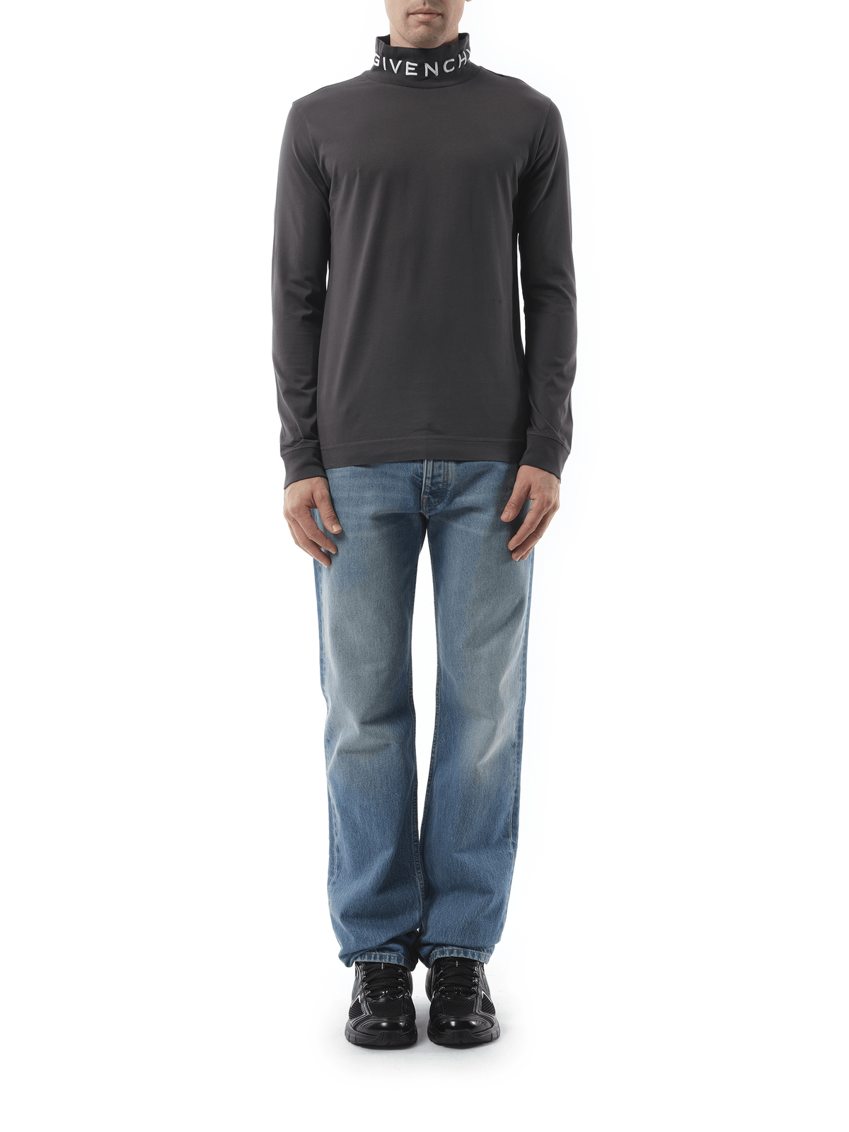 Givenchy Faded Logo Dyed Long Sleeve T-Shirt in Black/Grey