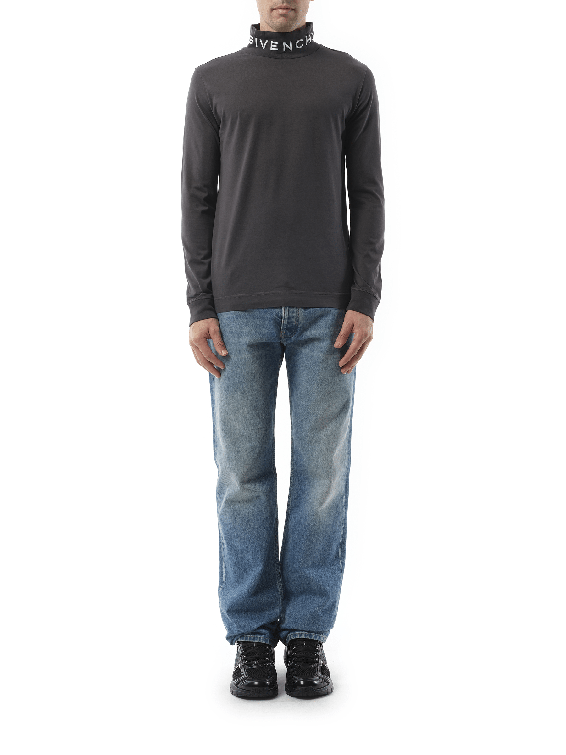 Givenchy Faded Logo Dyed Long Sleeve T-Shirt in Black/Grey