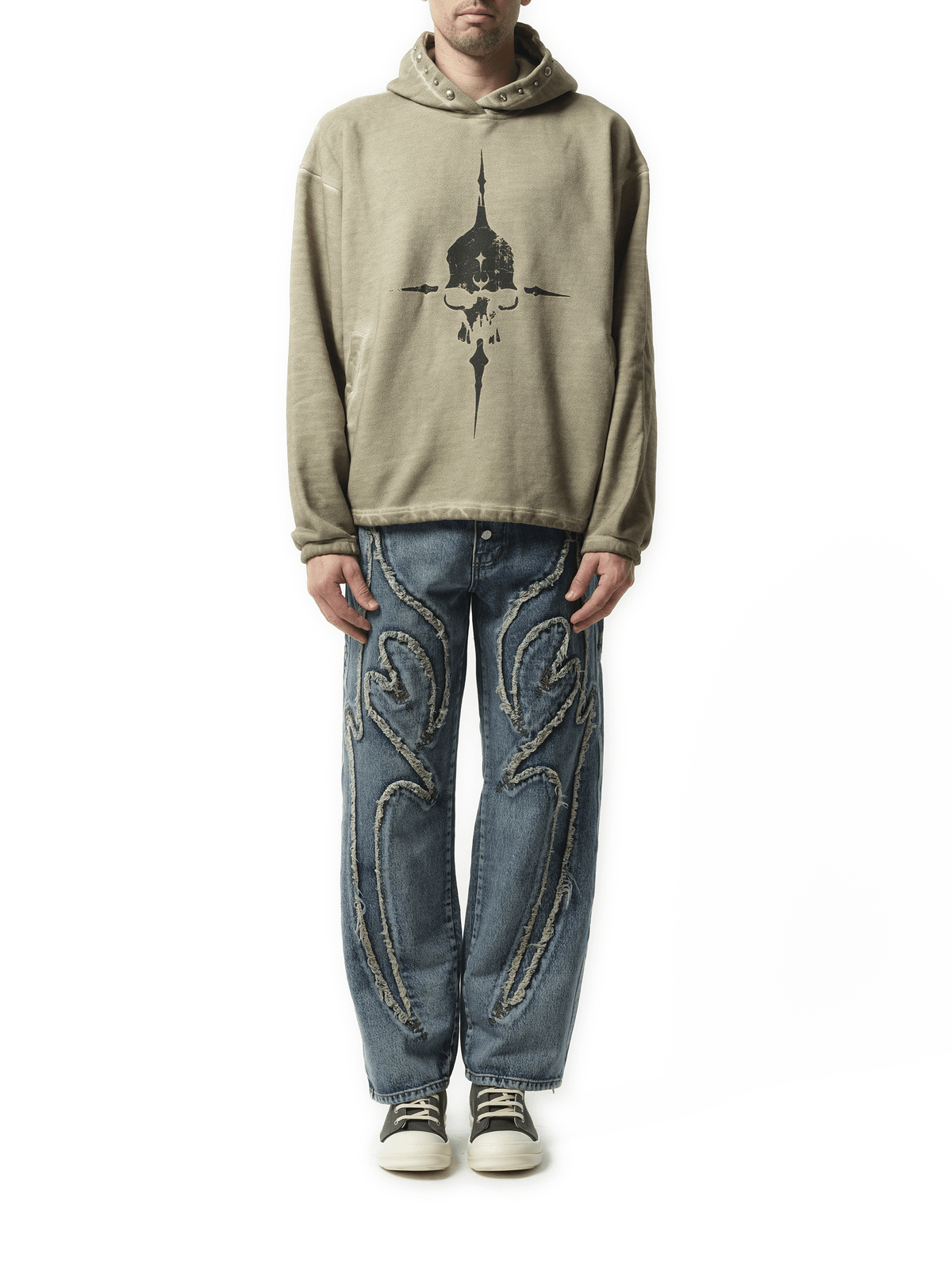 Thug Club Peace Stud Hoodie in Beige