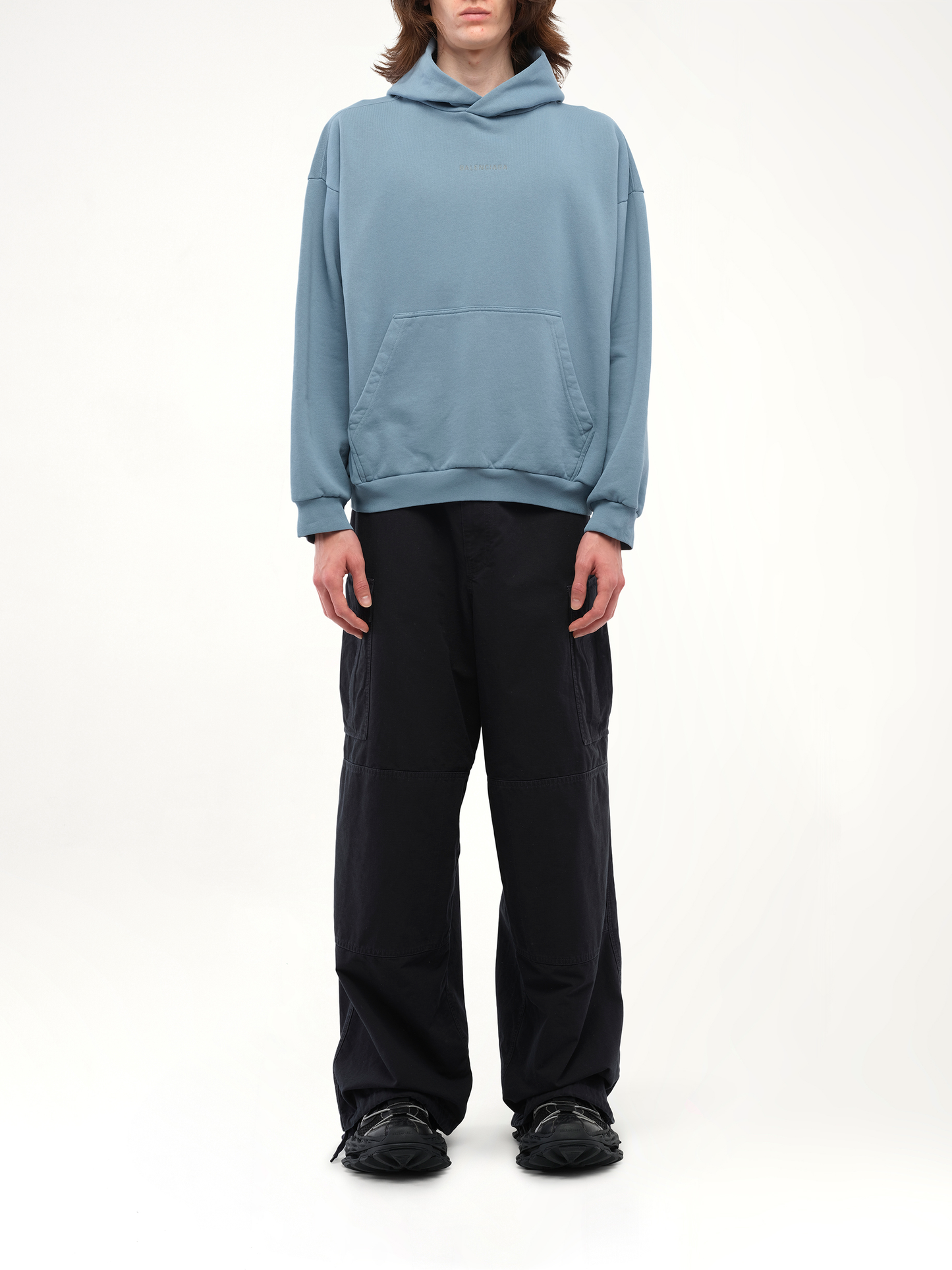 Balenciaga Reflective Logo Medium Fit Hoodie in Grey Blue