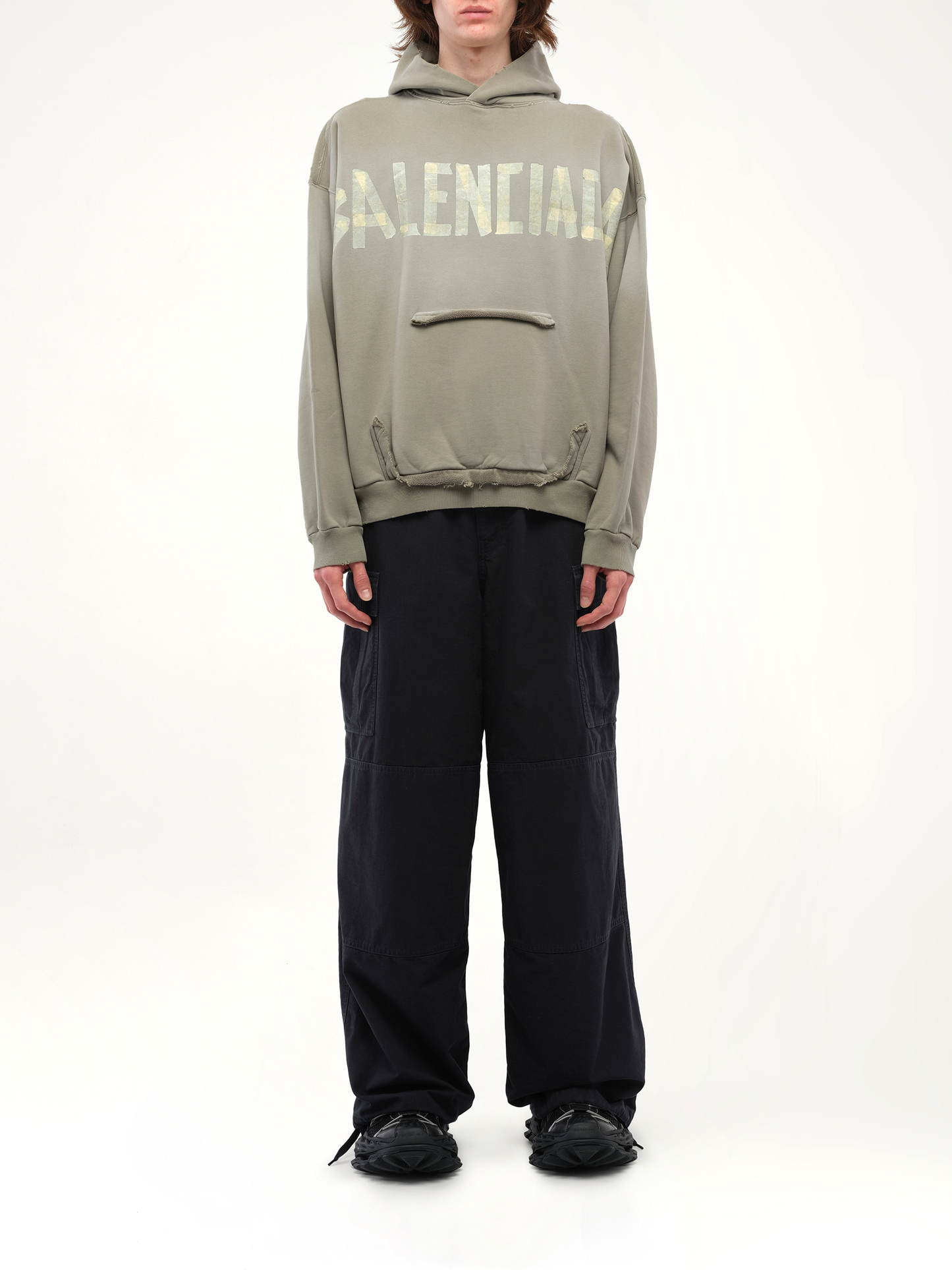 Balenciaga Tape Type Ripped Pocket Hoodie in Army Green