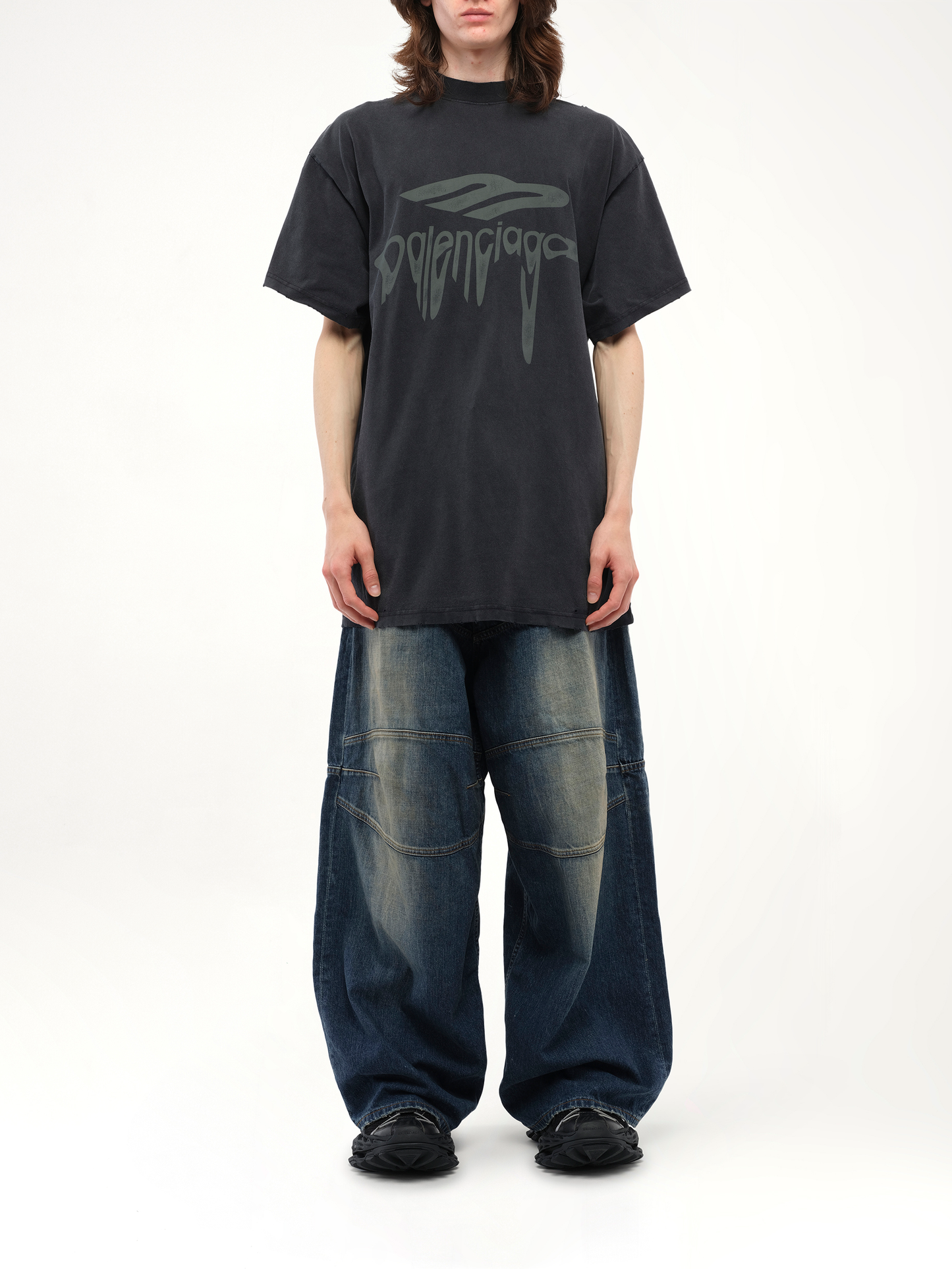 Balenciaga Liquified 3B Oversized T-Shirt in Washed Black