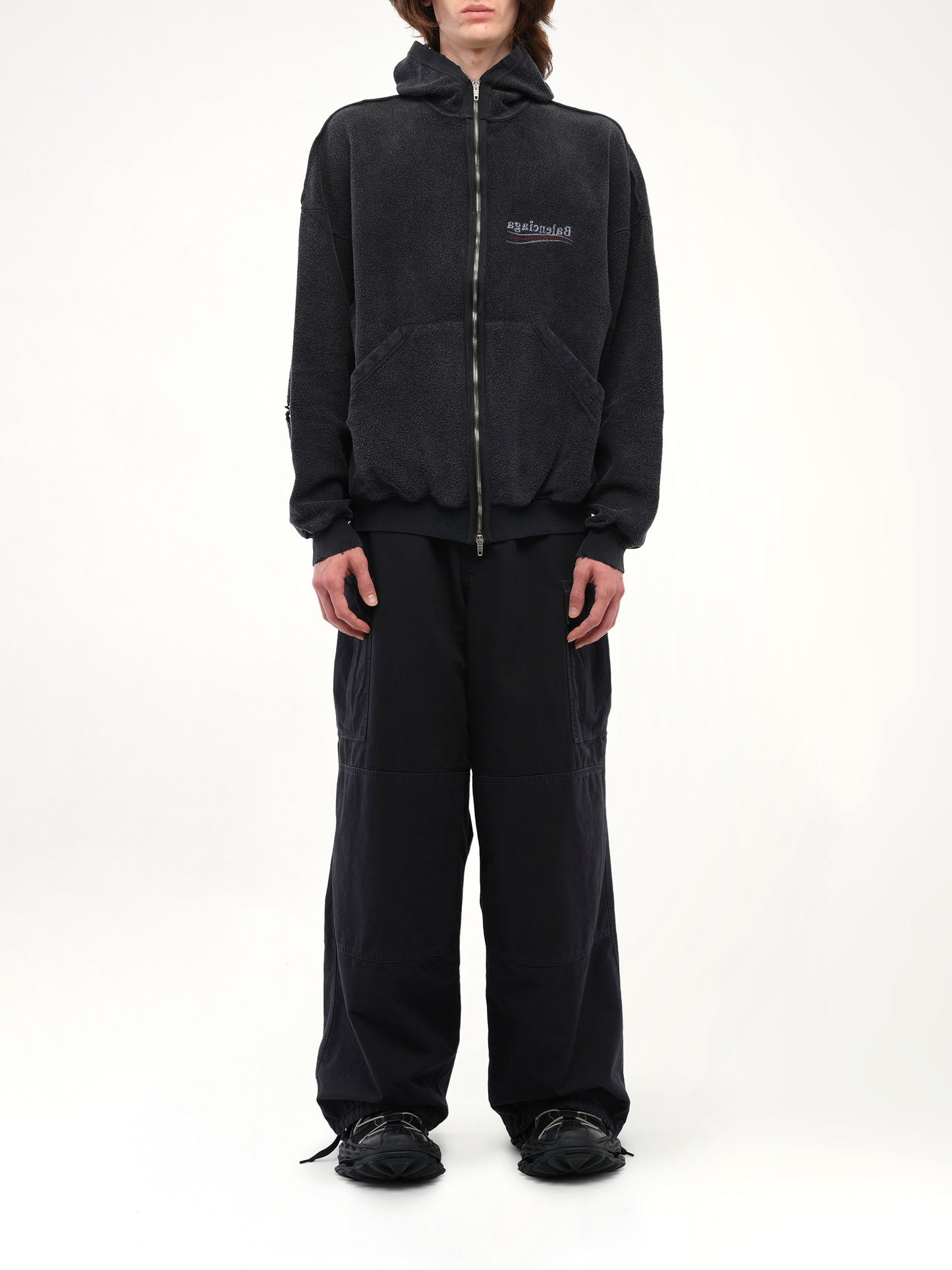 Balenciaga Political Large Zip-Up Hoodie in Black/White/Red