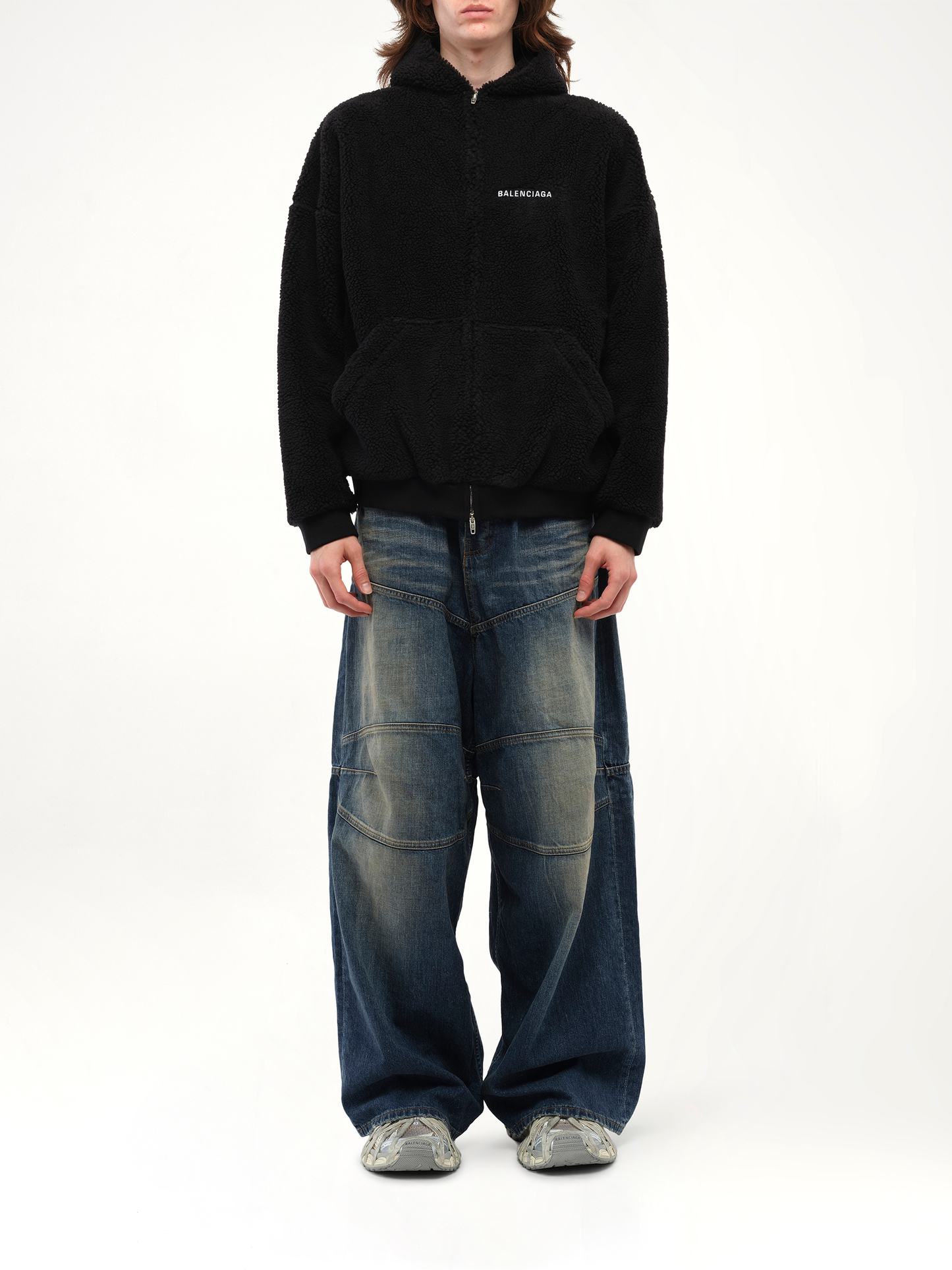 Balenciaga Shearling Hoodie in Black/White