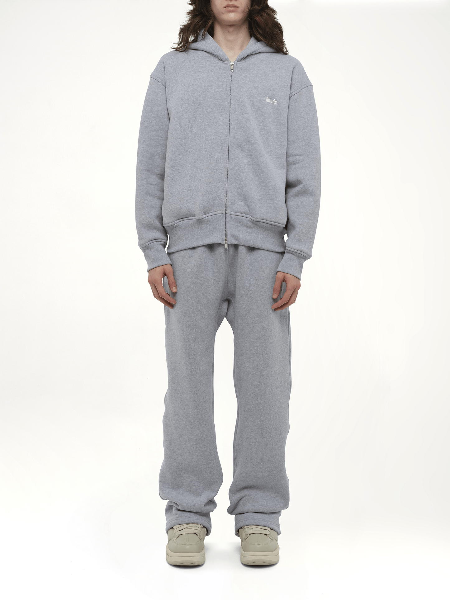 Rhude Classique Full-Zip Hoodie in Heather Gray