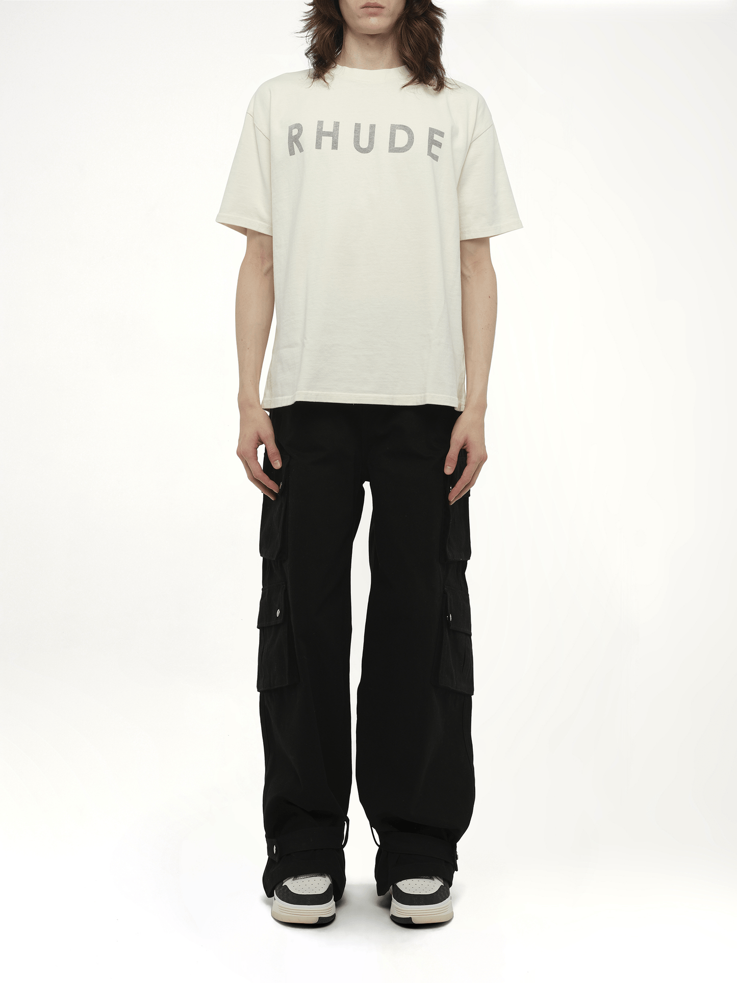 Rhude Distressed Logo T-Shirt in Vintage White