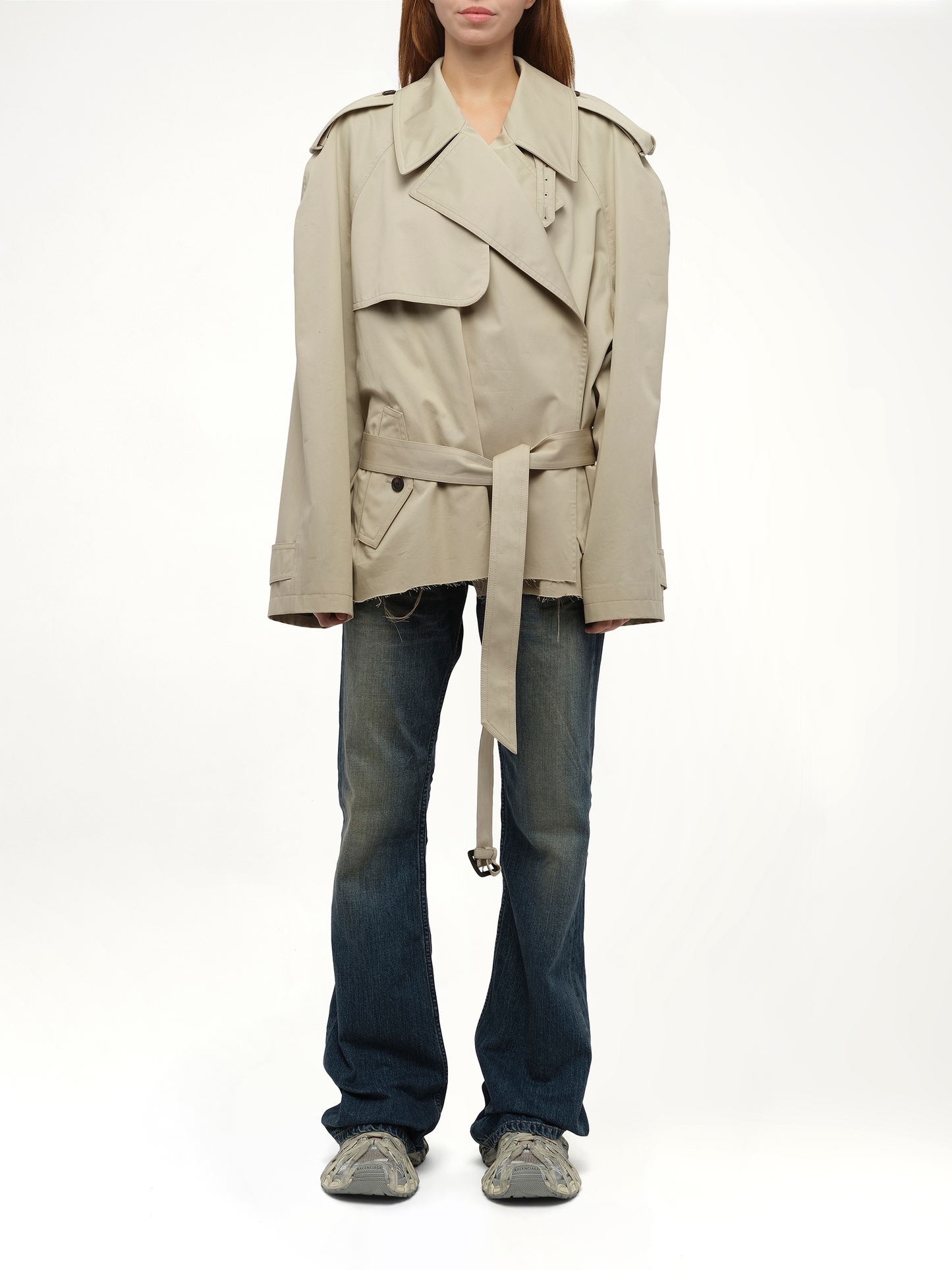 Balenciaga Cropped Trench Coat in Beige
