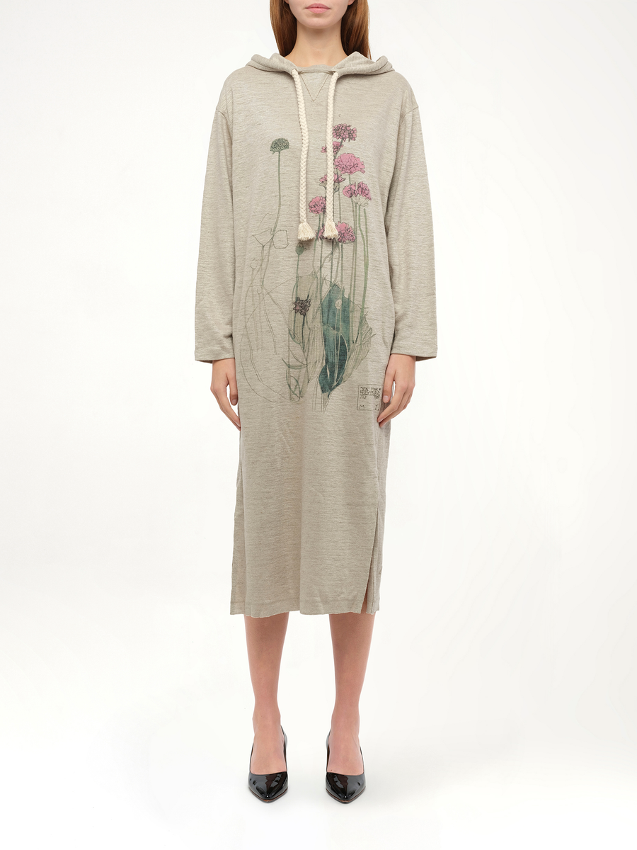 Hoodie Botanical Dress in Beige