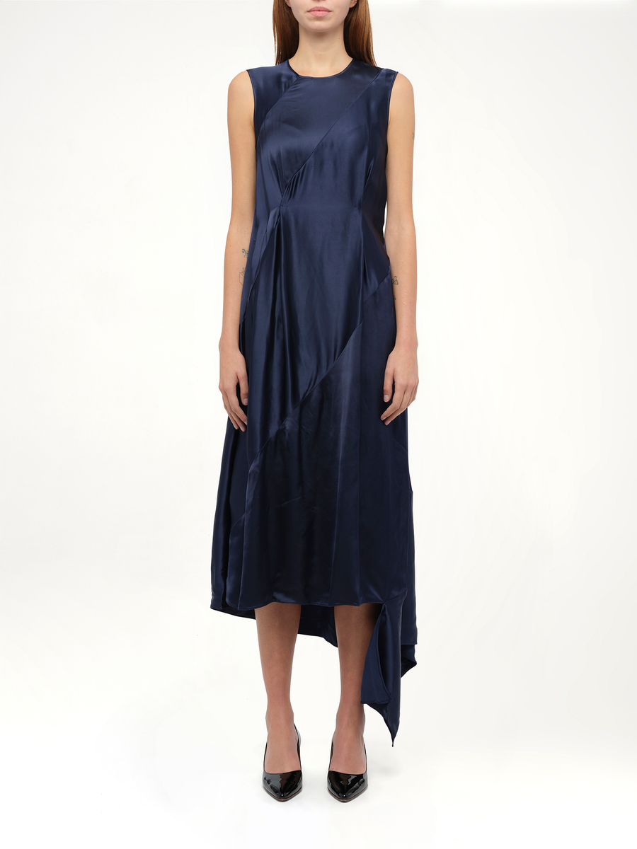 Sleeveless Satin Dress in Navy