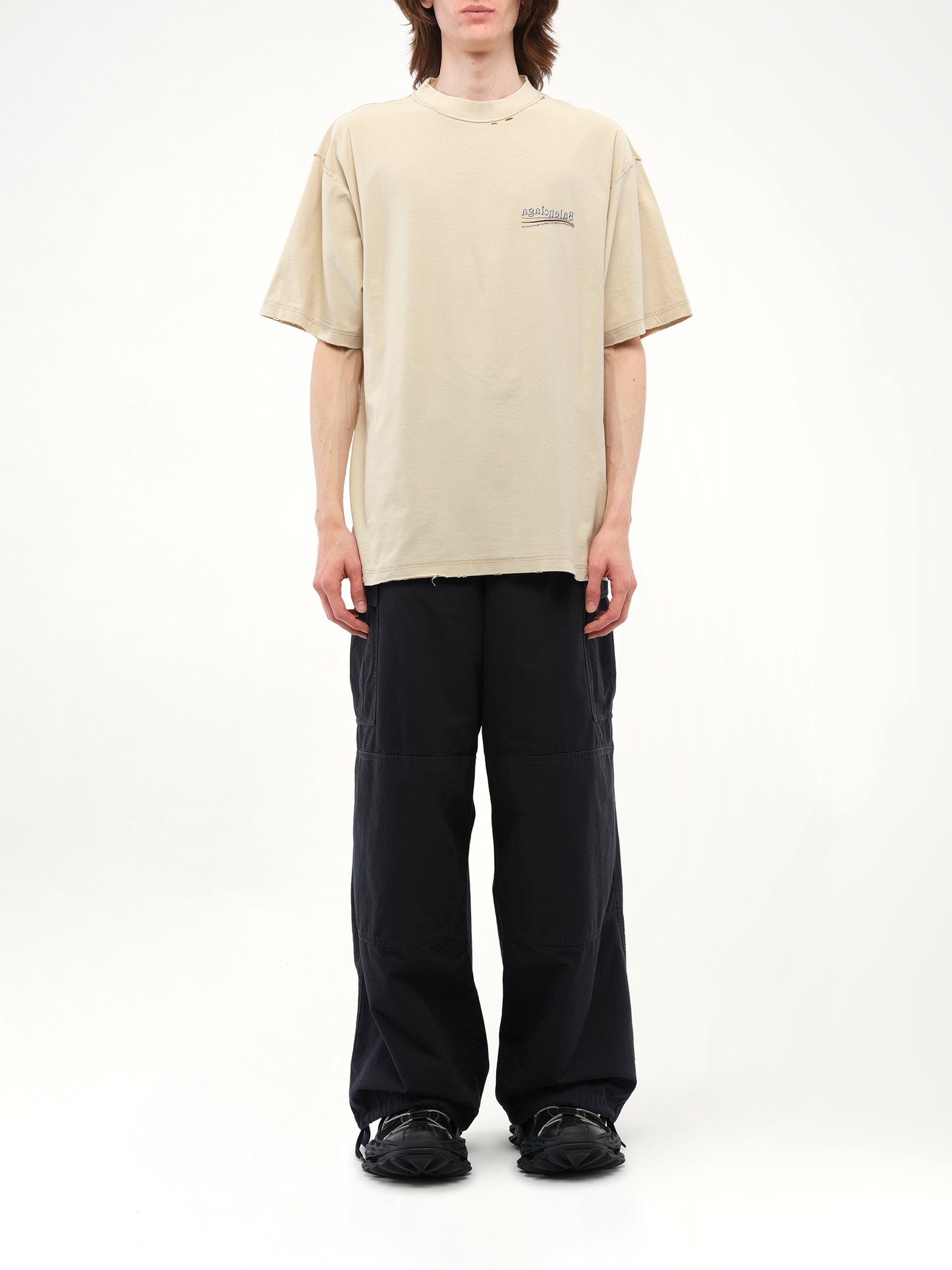 Balenciaga Political Inside-Out Large T-Shirt in Beige/White/Red