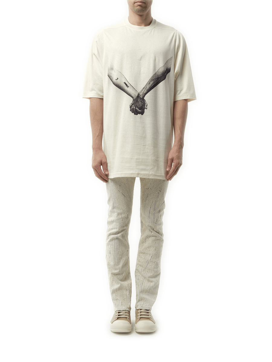 Rick Owens Jumbo SS "Holding Hands" T-Shirt in Natural/Black