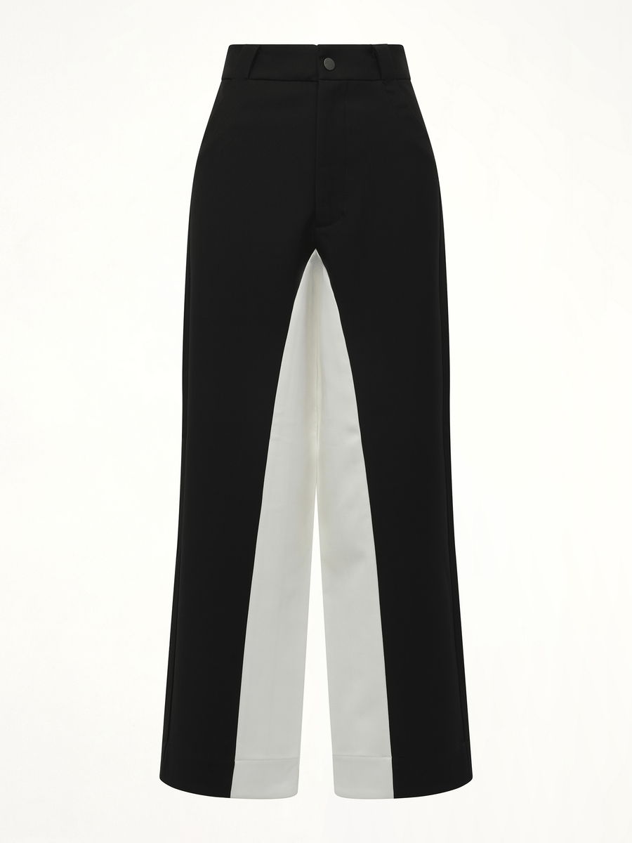 Black & White Stitched Suit Pants in Black