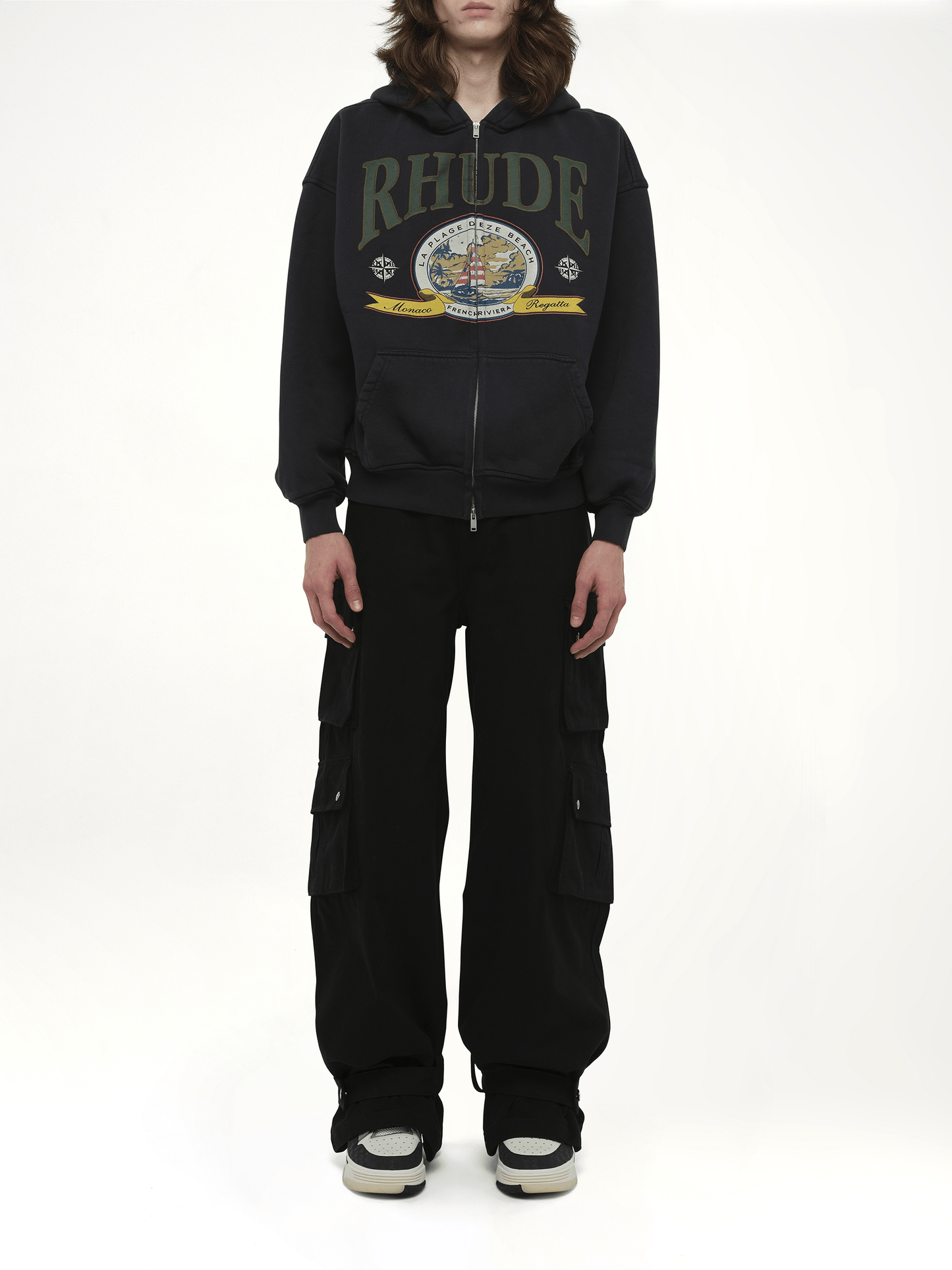 Rhude Monaco Regatta Full-Zip Hoodie in Vintage Black