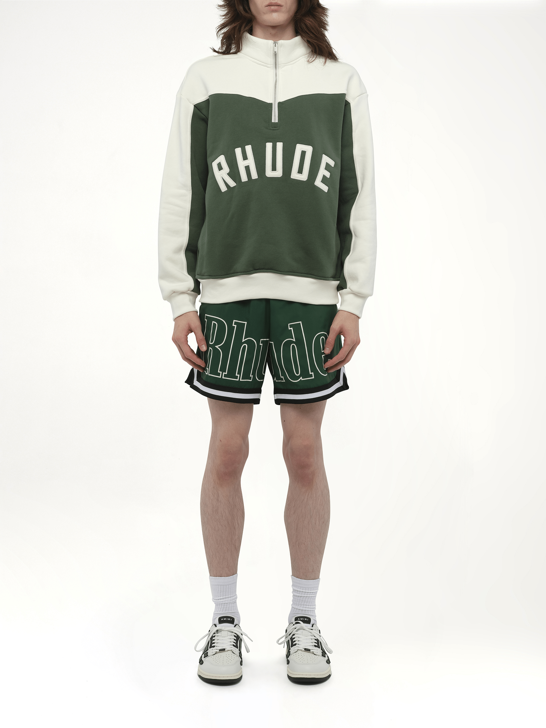Rhude Rhude Monaco Half-Zip Sweatshirt in Hunter Green/Cream