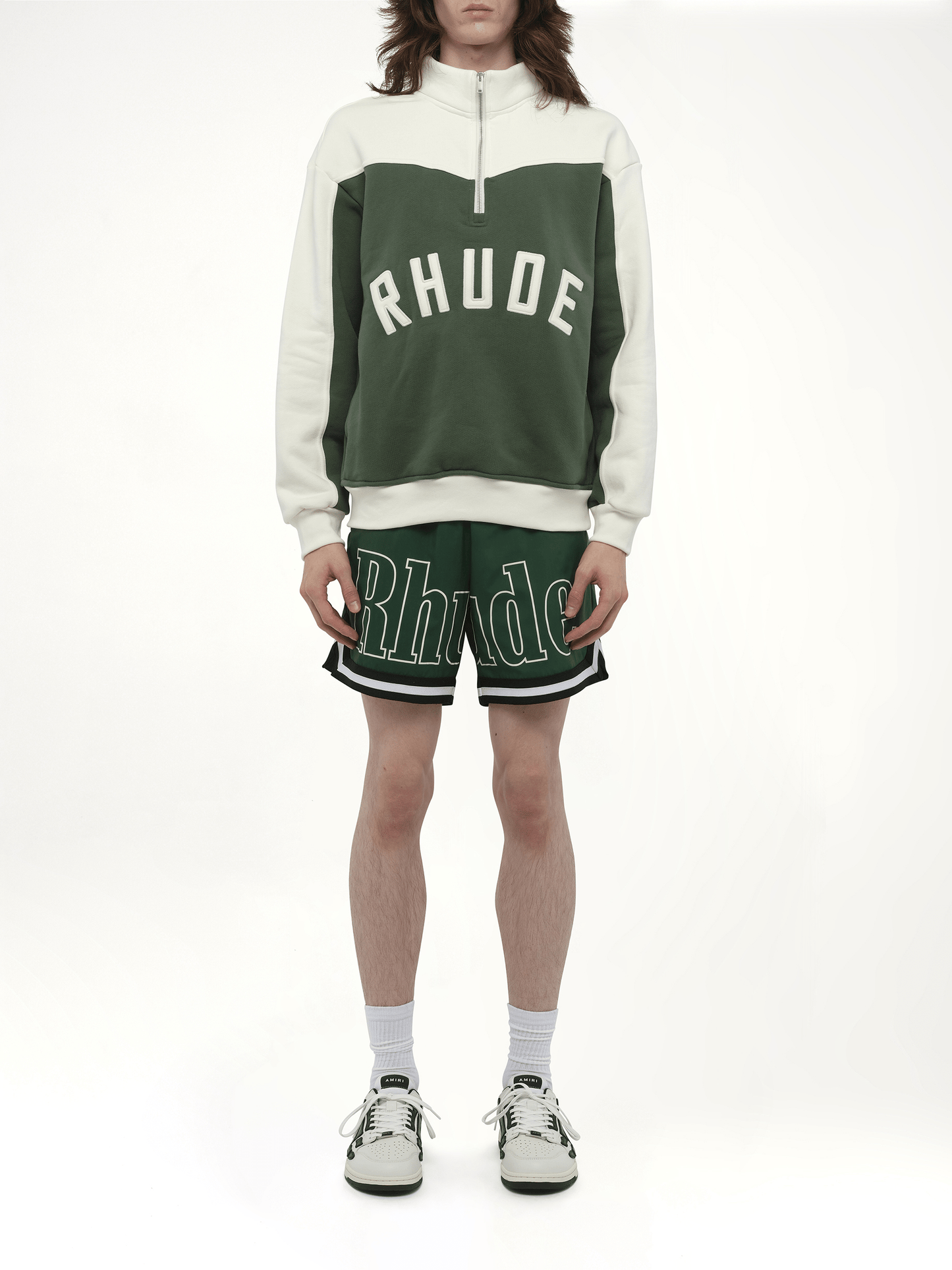Rhude Rhude Monaco Half-Zip Sweatshirt in Hunter Green/Cream