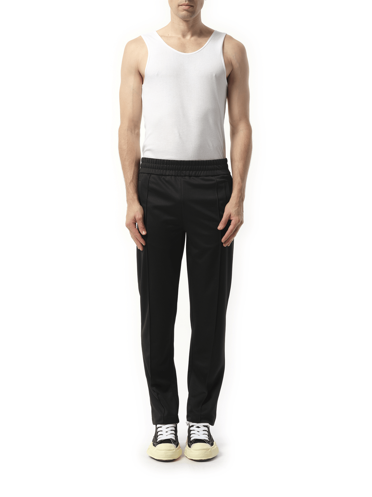 Palm Angels Back Curved Logo Track Pants in Black/Off White