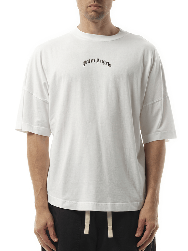 Palm Angels Back Curved Logo Over T-Shirt in Off White/Black