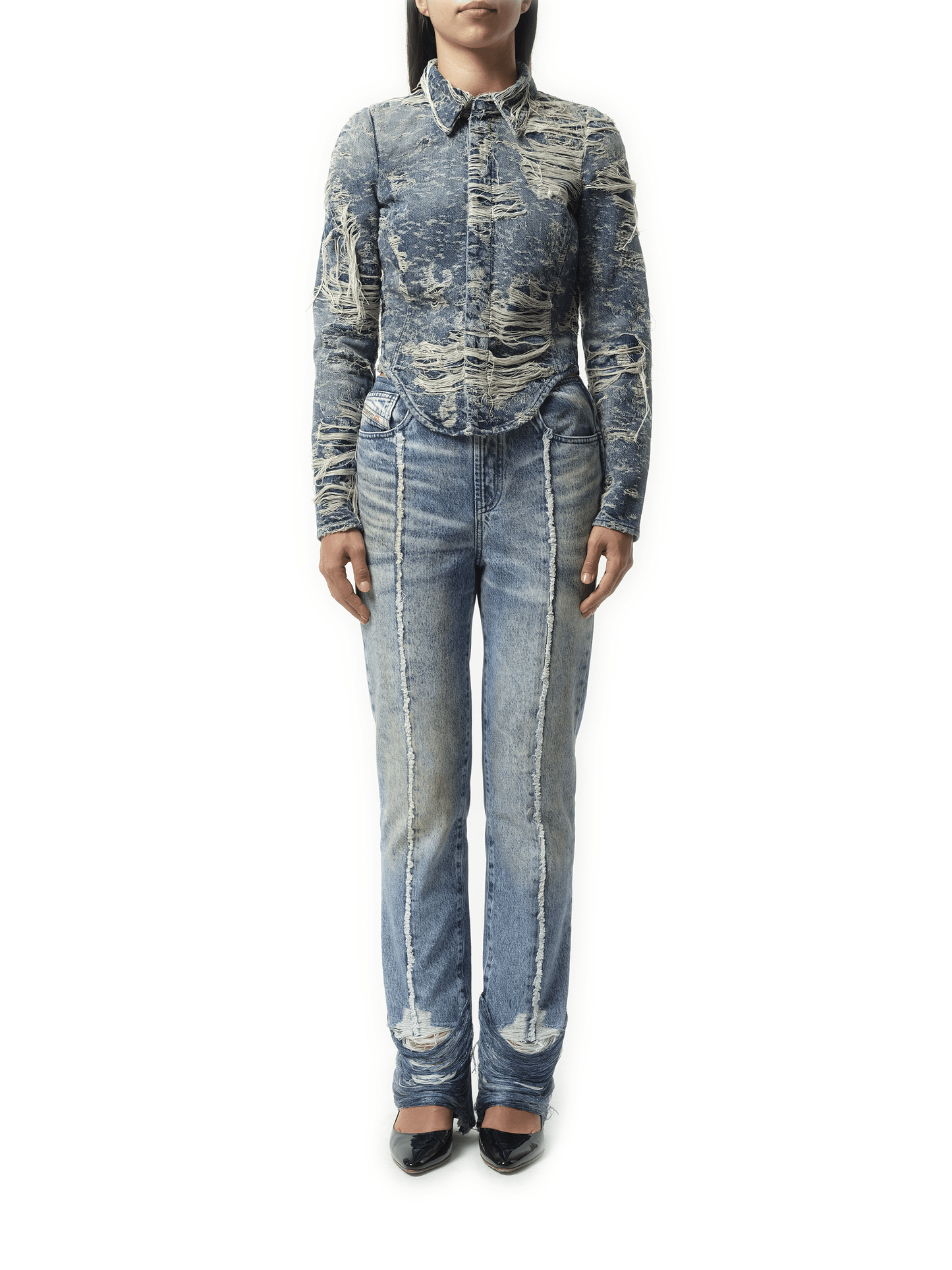 Diesel De-Madeline Distressed Denim Shirt in Blue