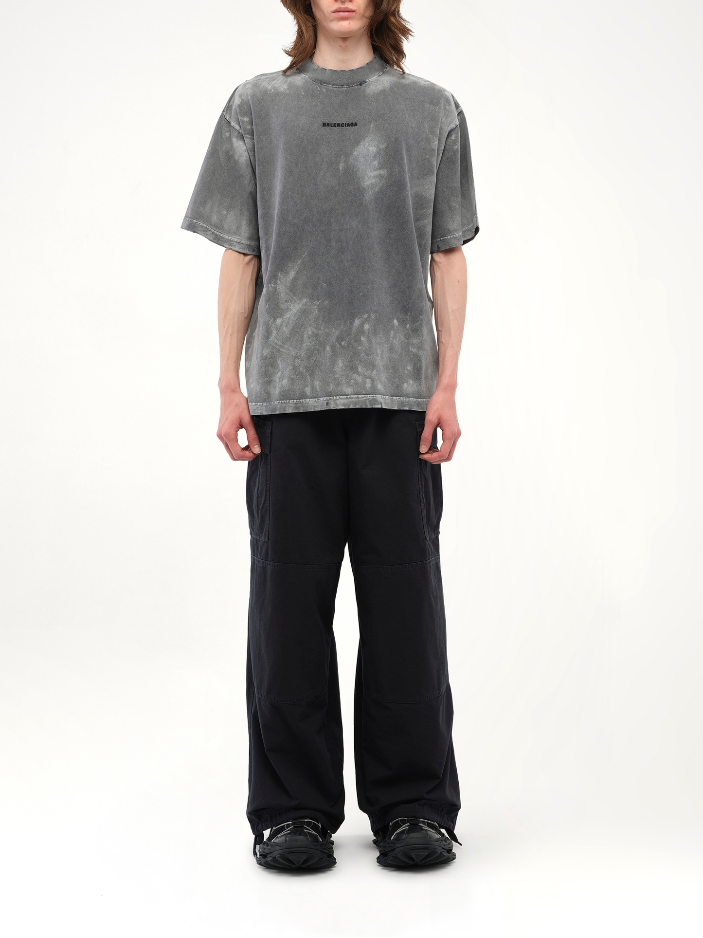 Balenciaga Back Logo Paint Medium Fit T-Shirt in Faded Washed Black
